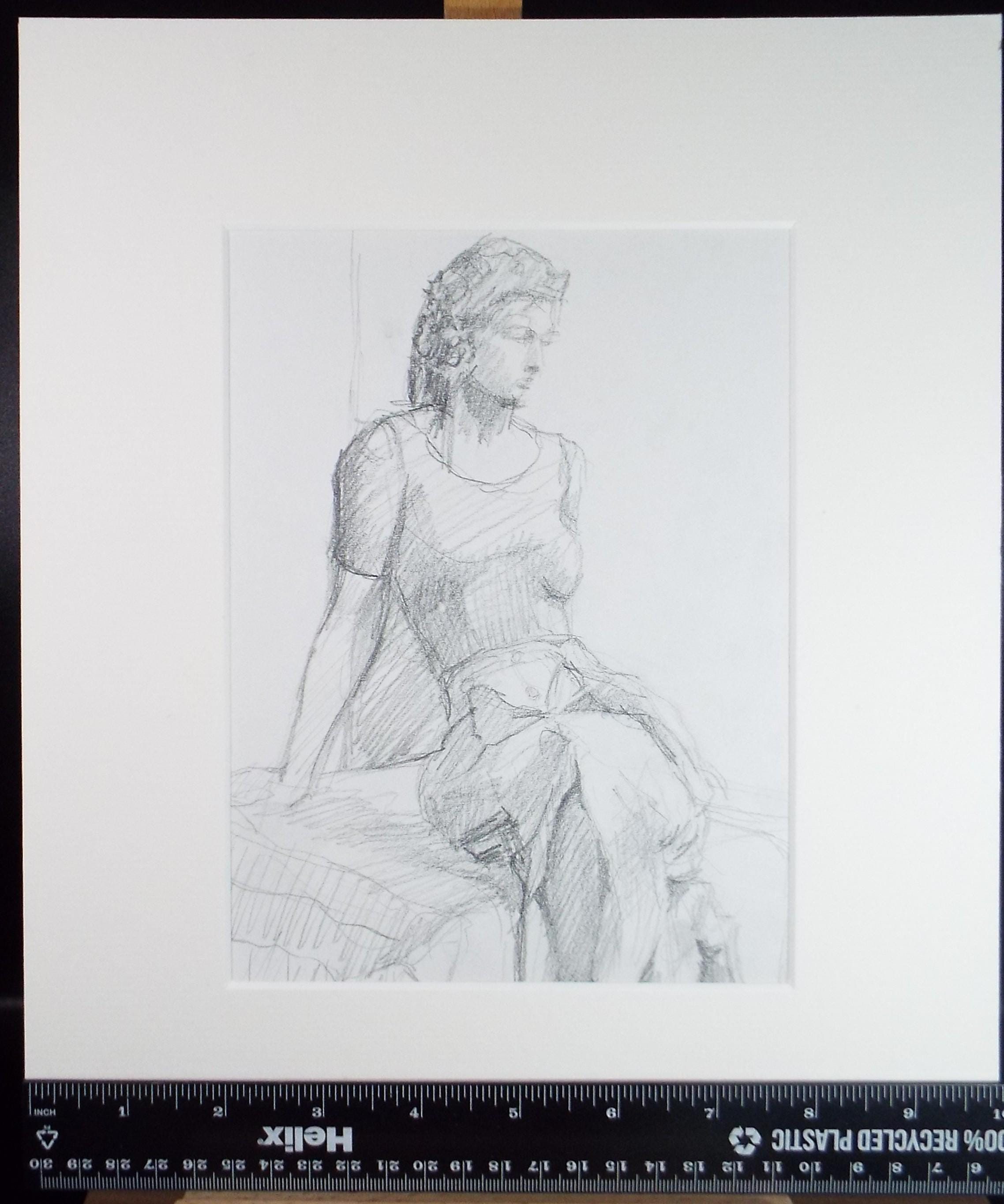 Pauline Plummer Pencil Drawing: study of a woman, 1990s, Mounted