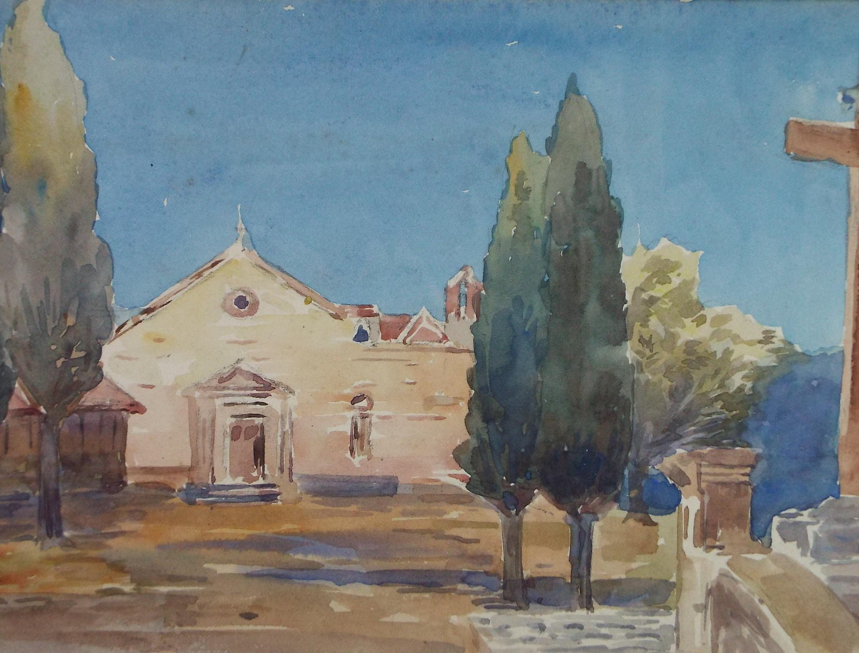 Original Watercolour, 'Italian Church', Unknown artist,late 19th Century