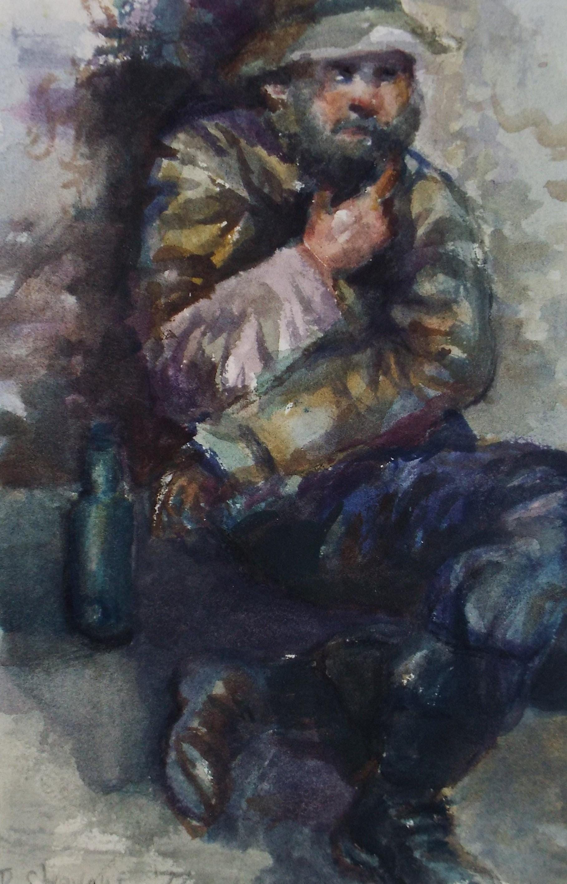 Original watercolour, 'the Vagrant' 1977, B Stevens