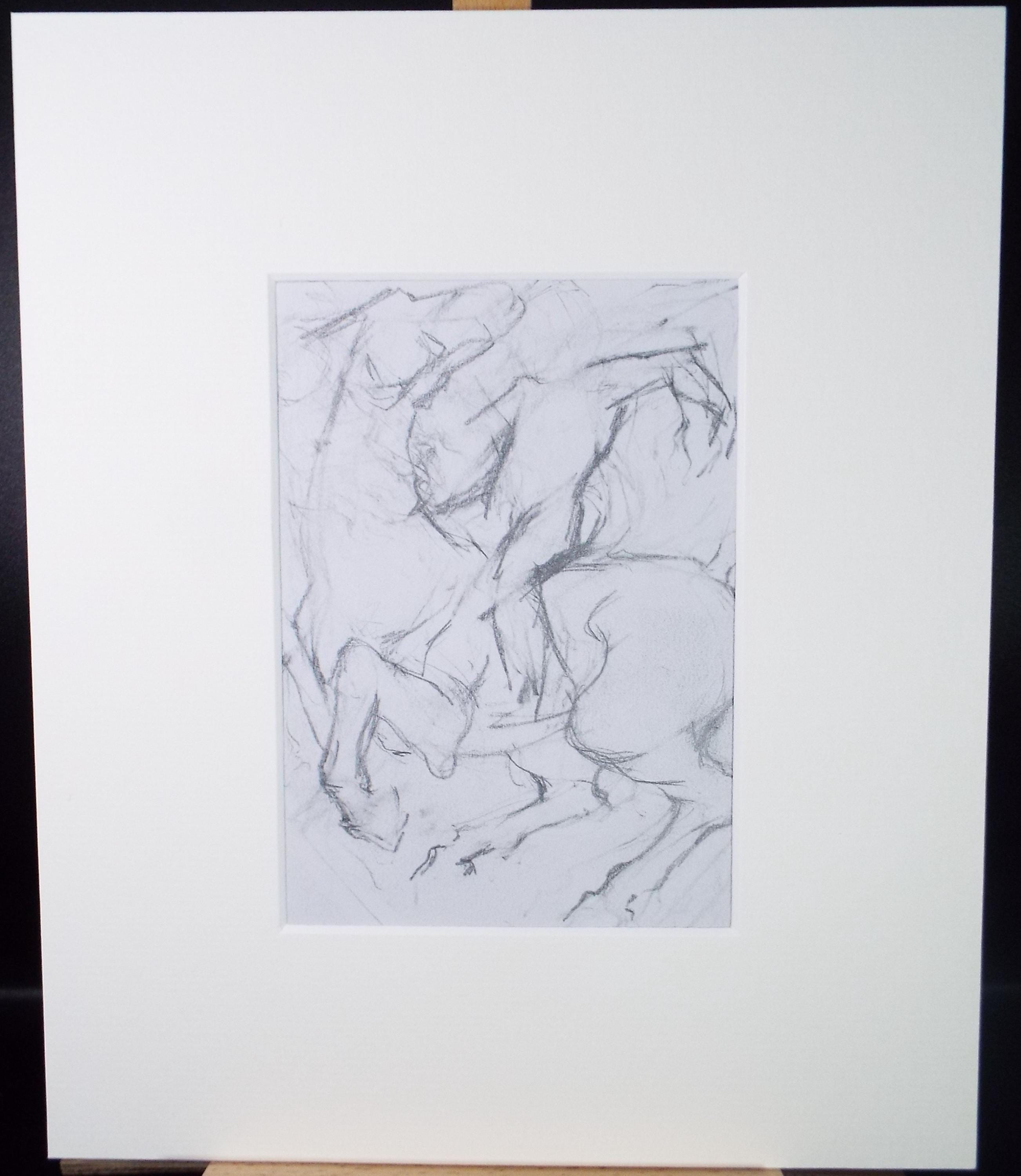 Original Pencil Drawing,'Figure on horseback', Edmund Caswell (1938-1996), circa 1980's