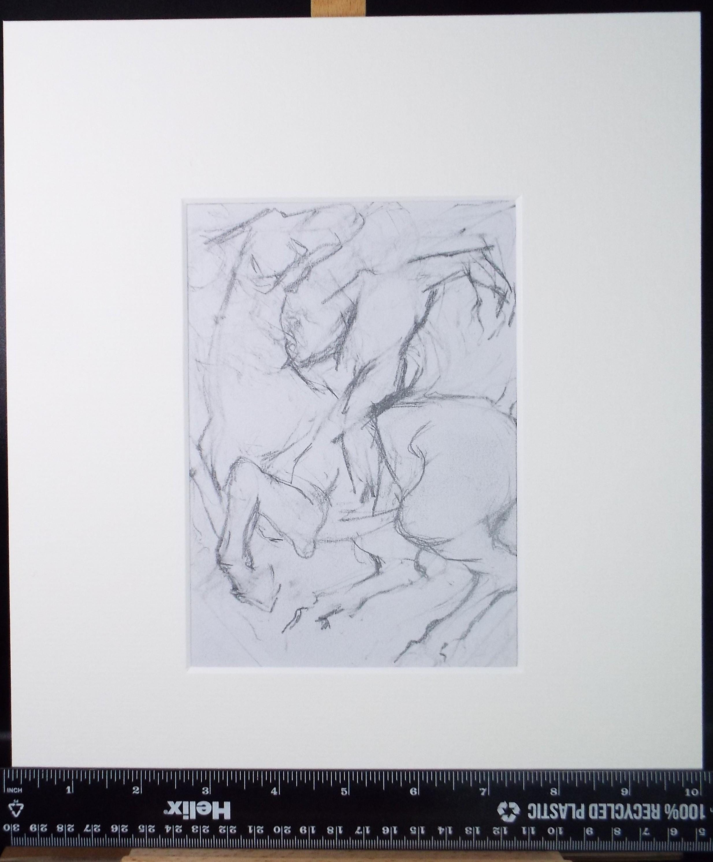 Original Pencil Drawing,'Figure on horseback', Edmund Caswell (1938-1996), circa 1980's