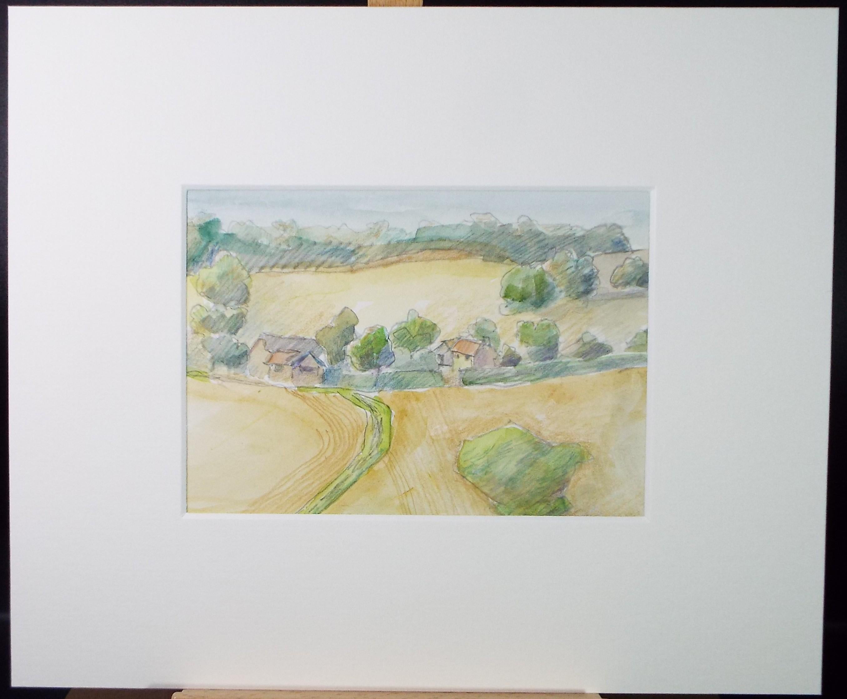 Original Watercolour, 'Summer Fields', Artist Unknown, circa 1990's