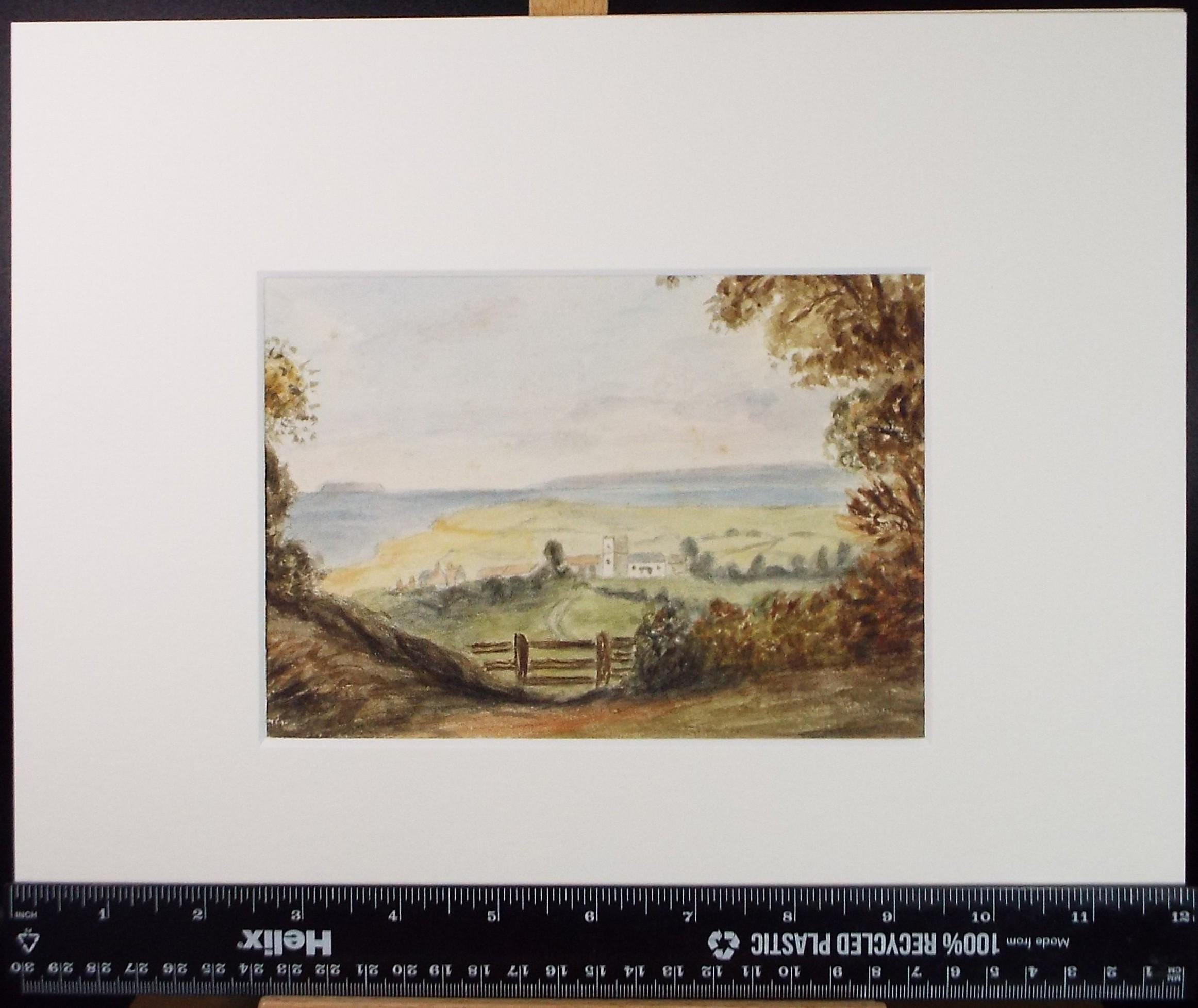 Original Watercolour, 'Church in a Valley', circa 1900, Artist Unknown