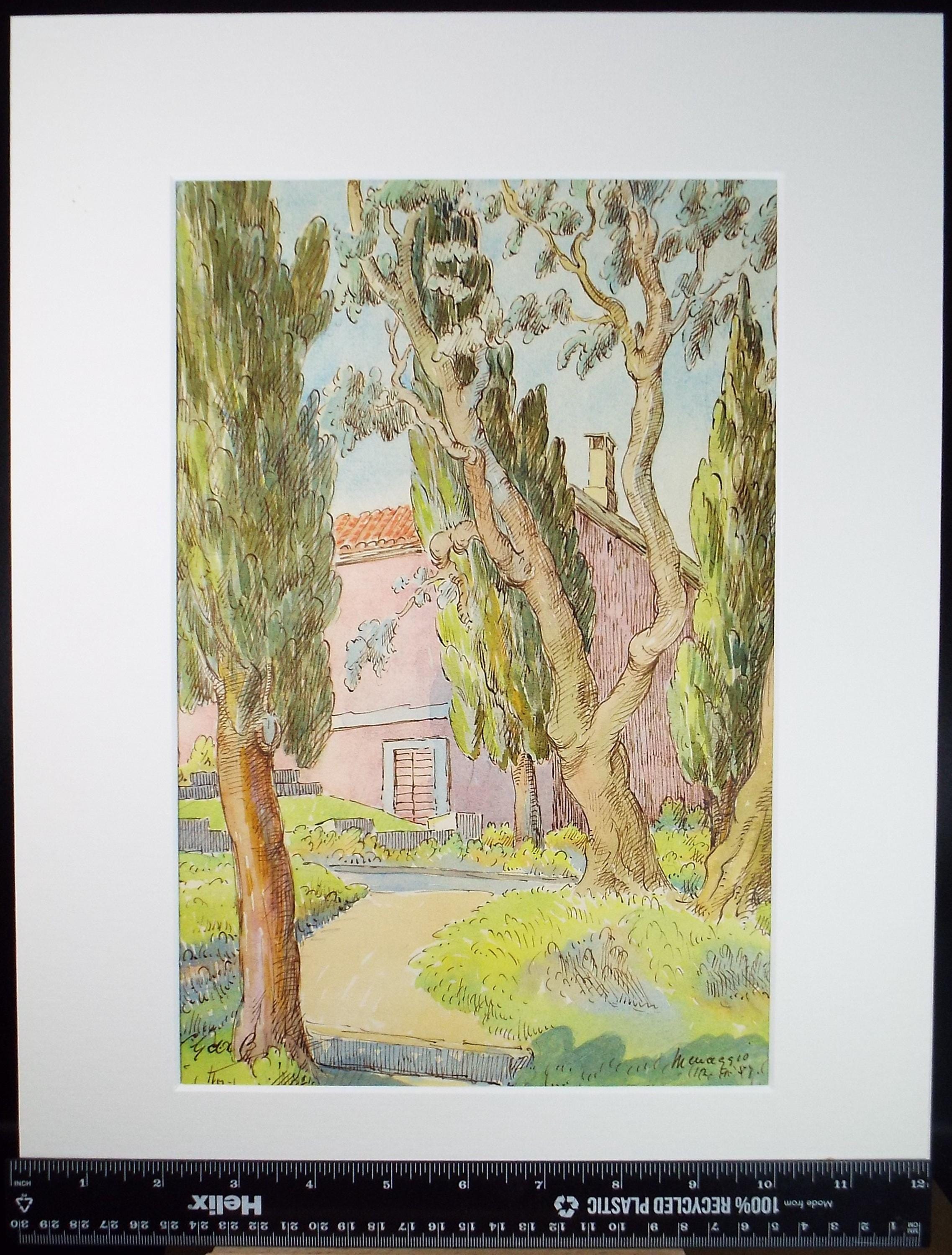 Original Watercolour & ink, 'Menaggio, Italy', Cicely Glyn de Beers (1891-1973), Dated 1957