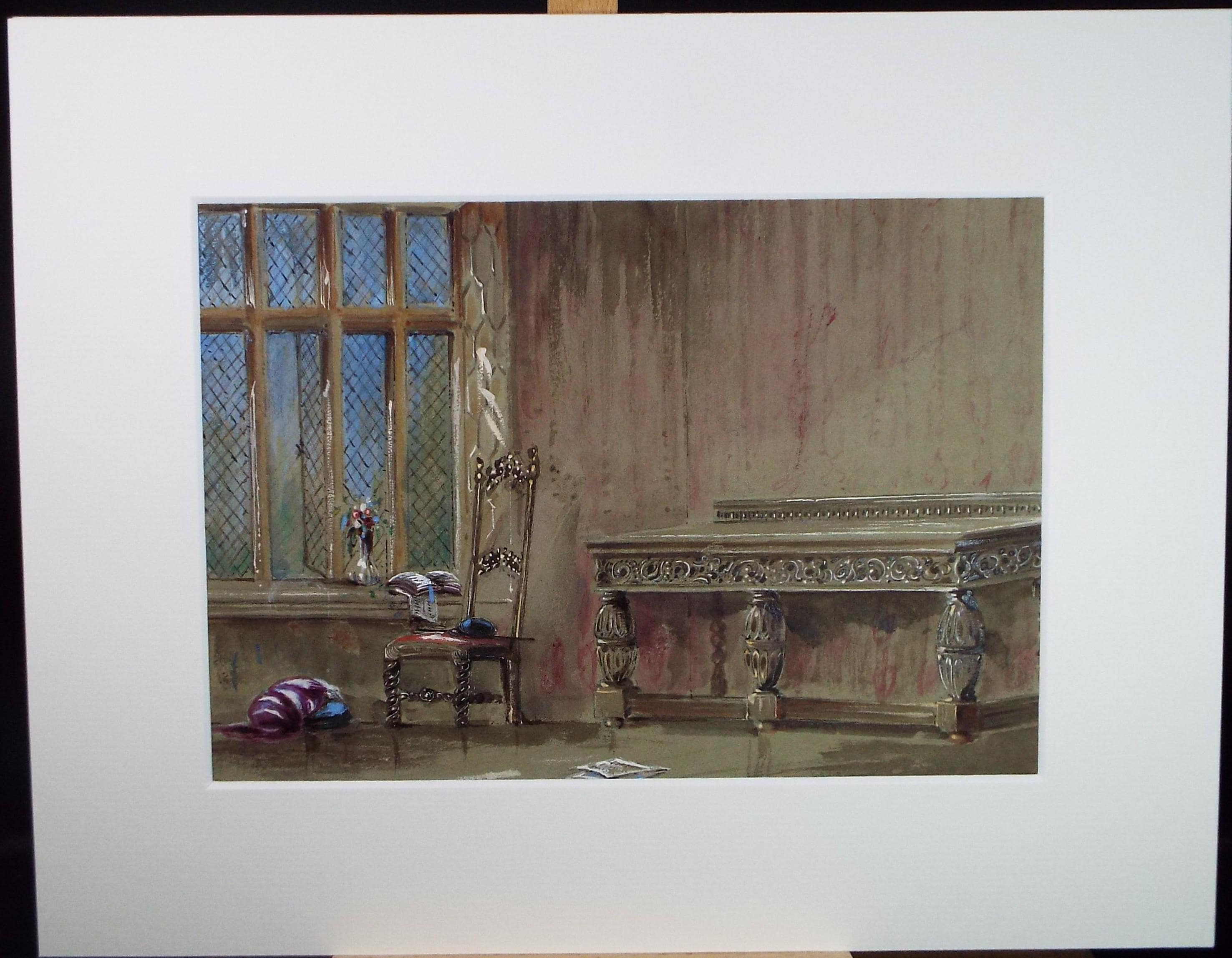 Original Watercolour, 'Tudor Interior', Artist unknown, circa 1900