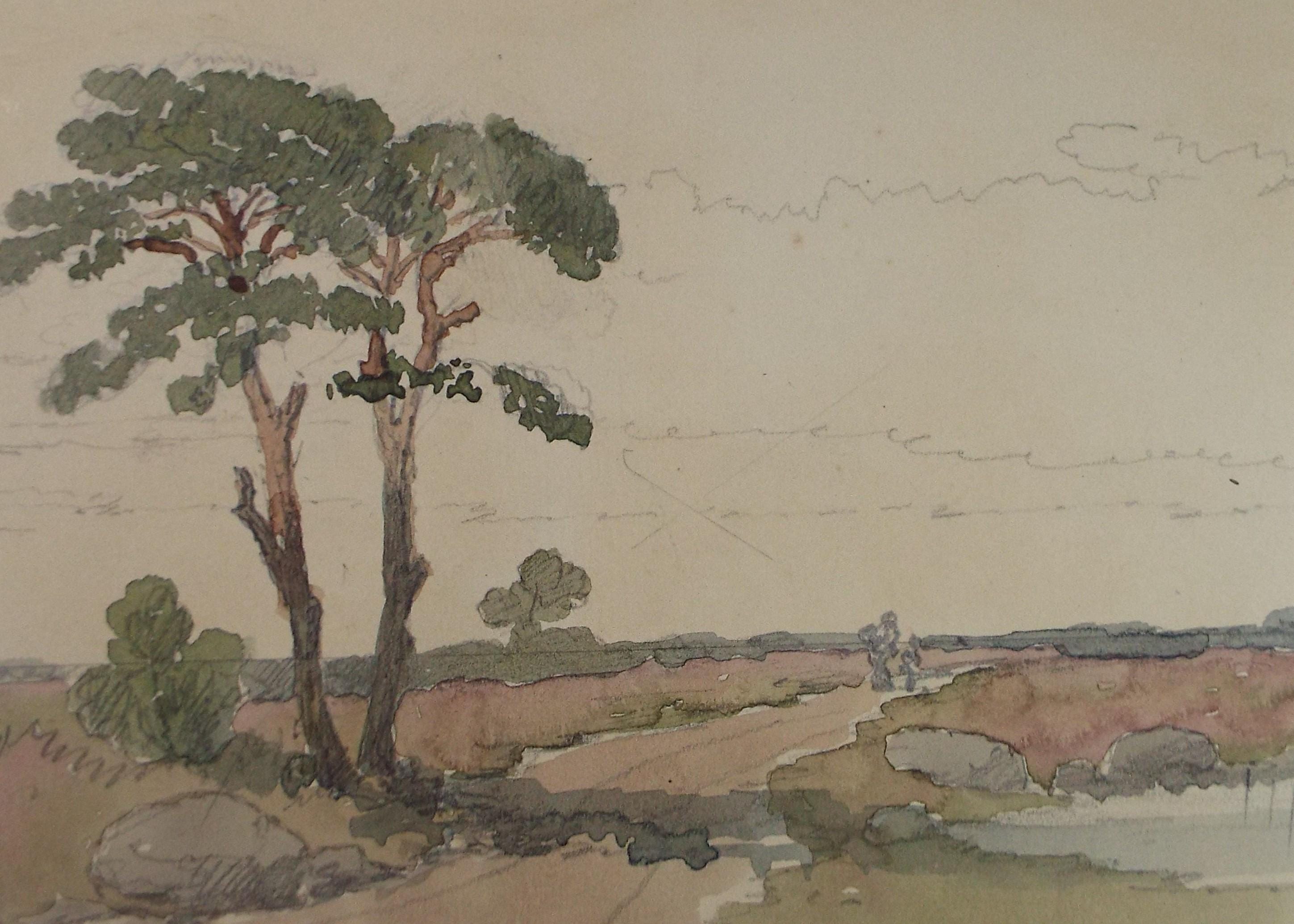 Original Watercolour Painting: Rural Track with Pine Trees, Circa 1920's