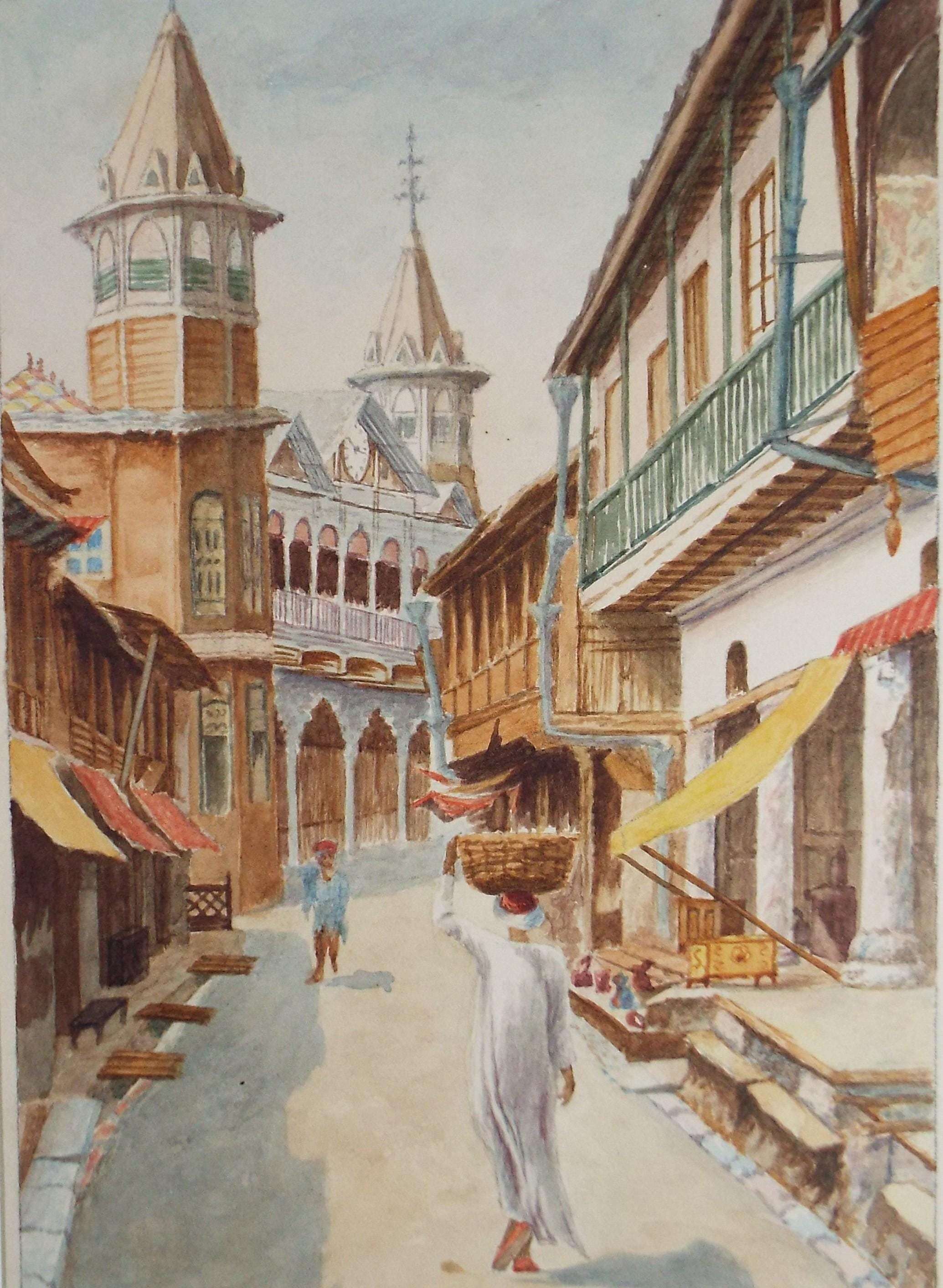 Original Watercolour, 'North African Street Scene',c1940's, Unkown Artist