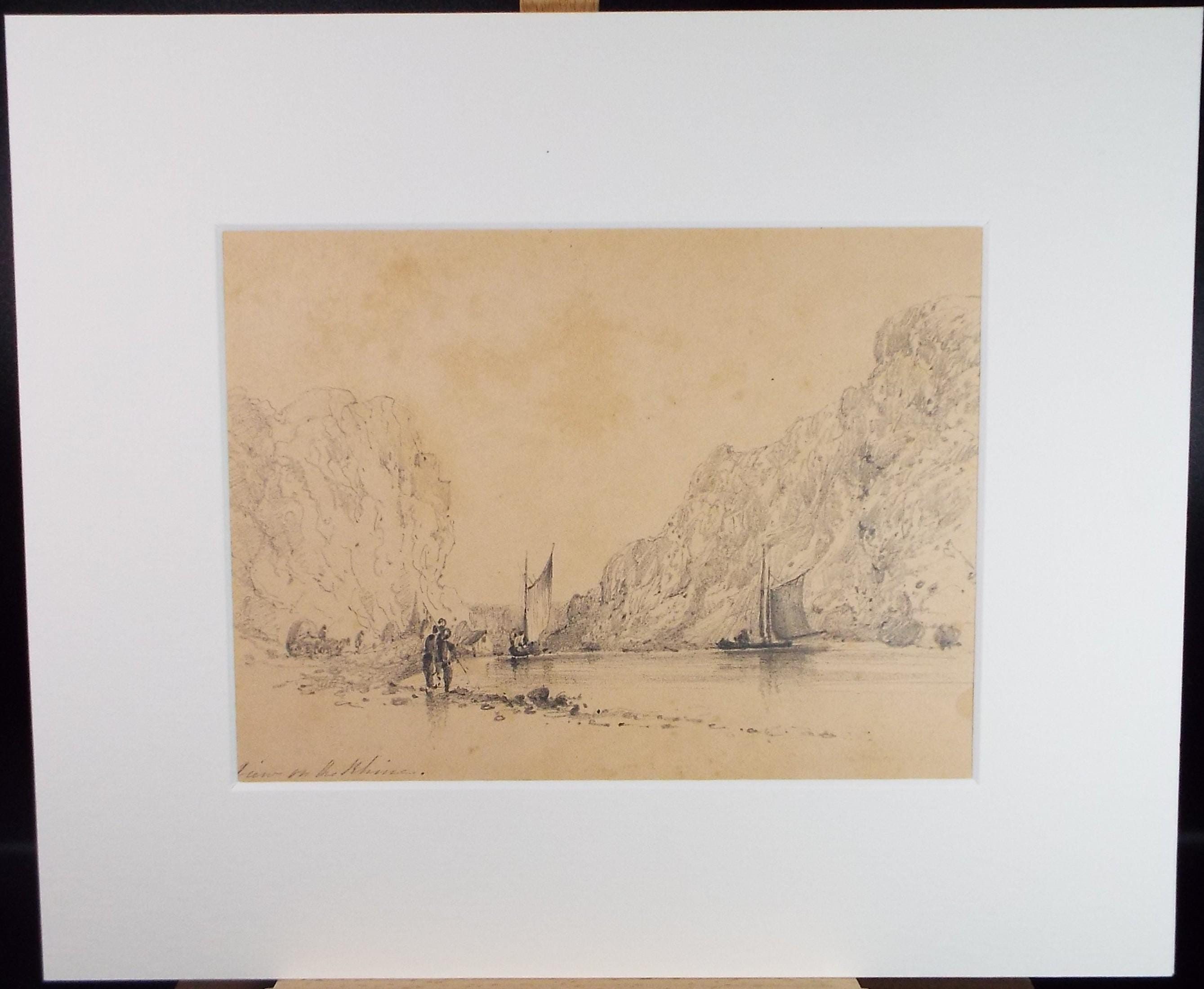 Pencil Drawing,'On the Rhein', Mid 19th Century, Unknown Artist