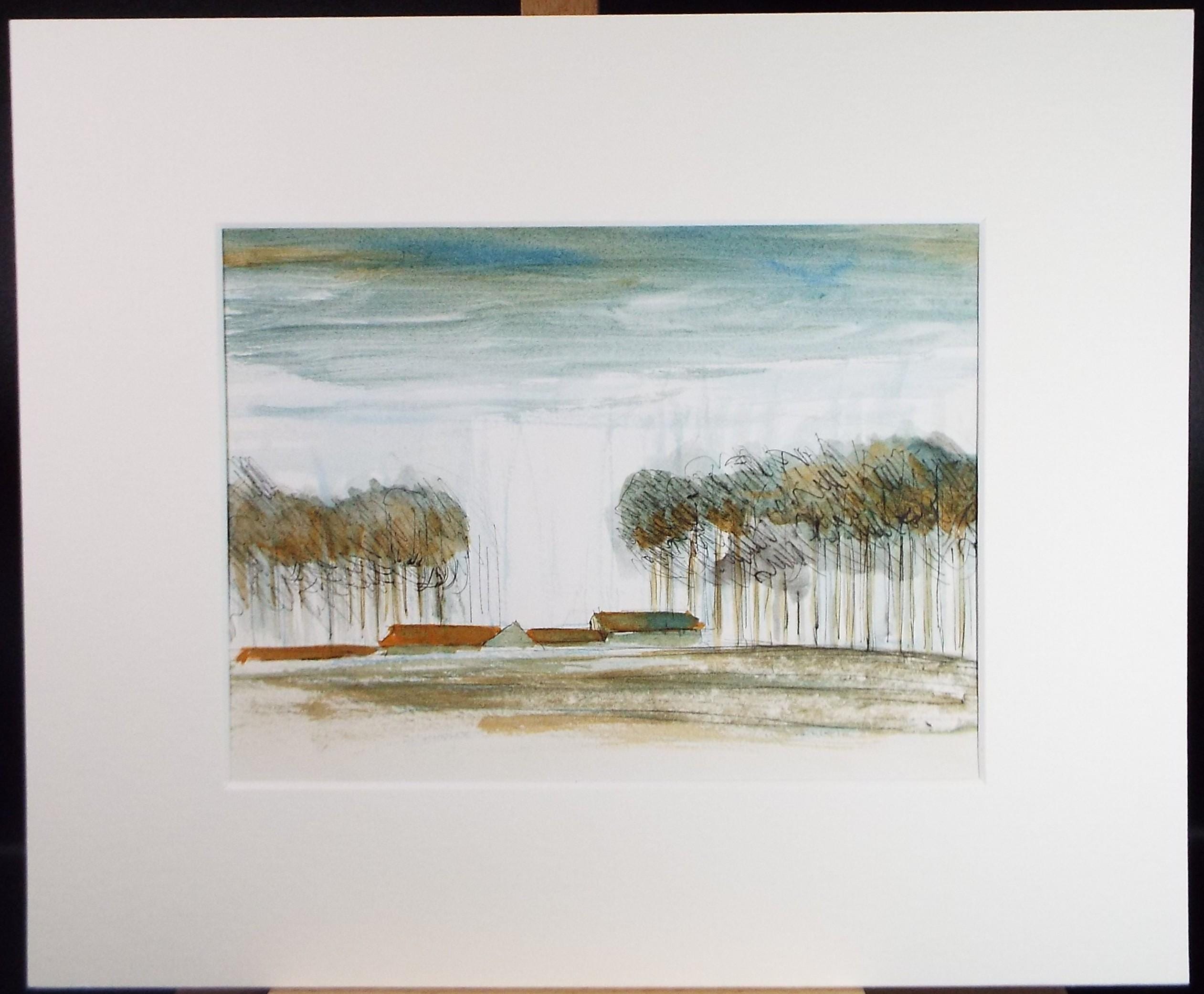 Original Watercolour, 'Farm buildings with trees', James Knight,circa 1980's