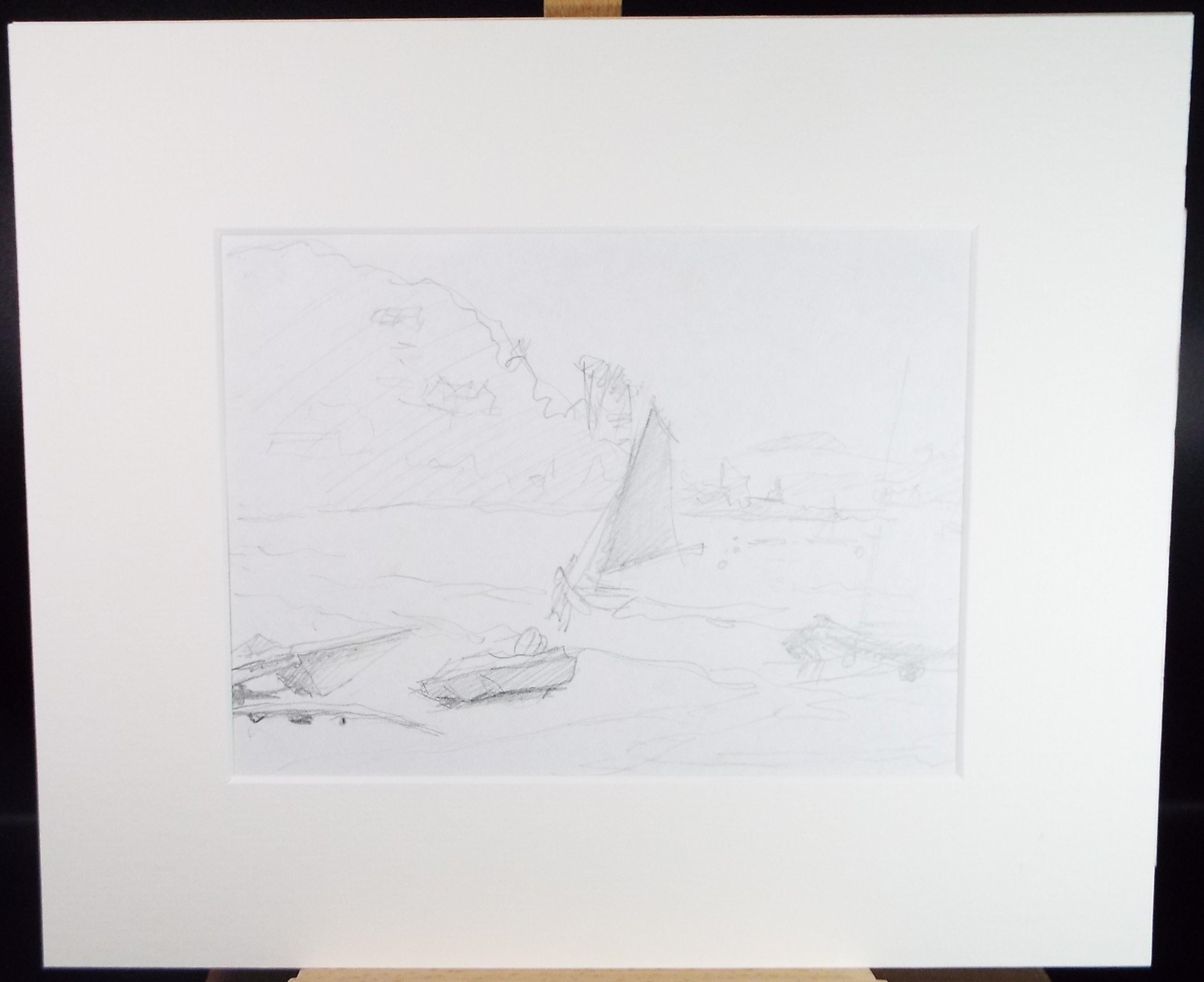 Original Pencil Sketch, 'coast with sailing dinghys', Pauline plummer (b1933)