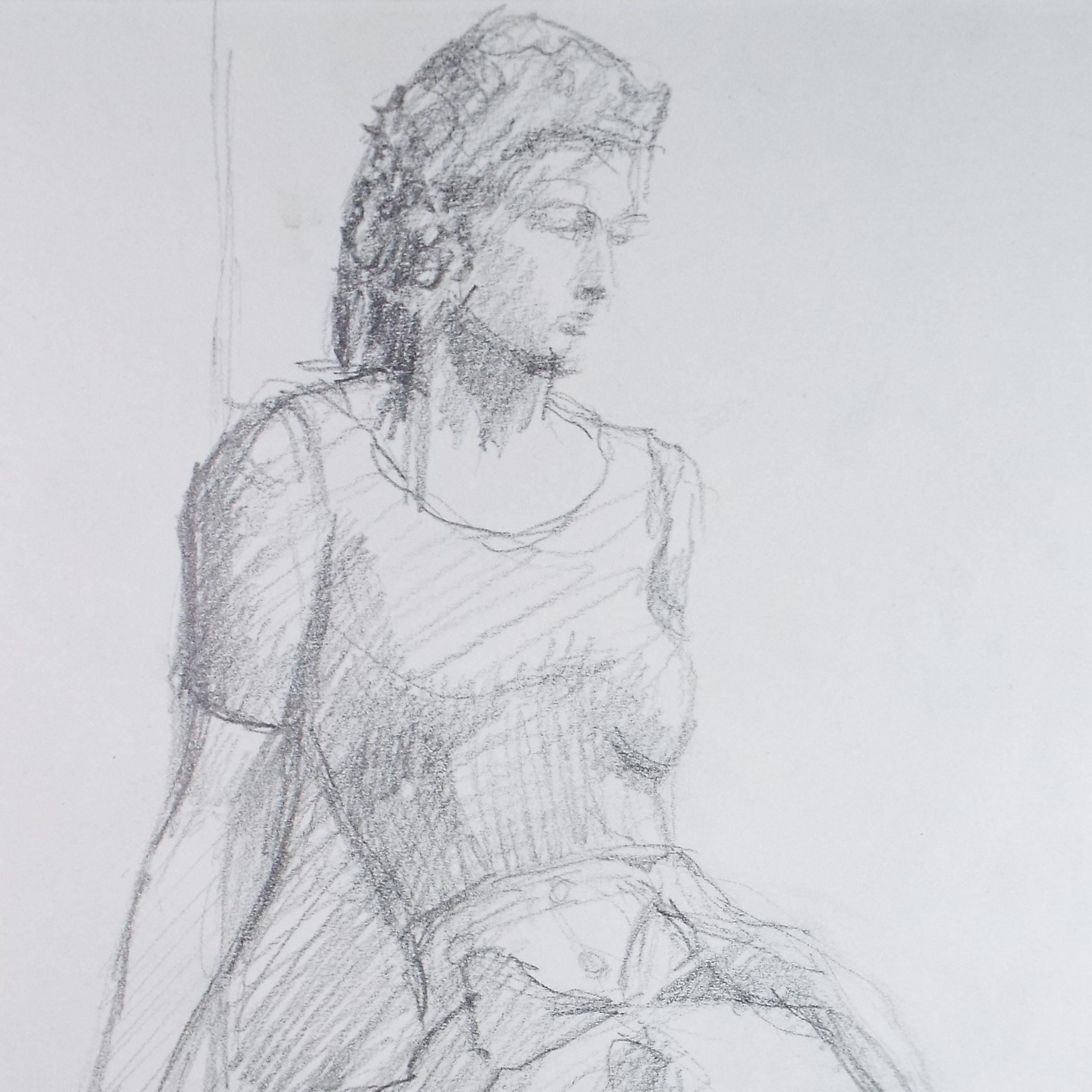Pauline Plummer Pencil Drawing: study of a woman, 1990s, Mounted