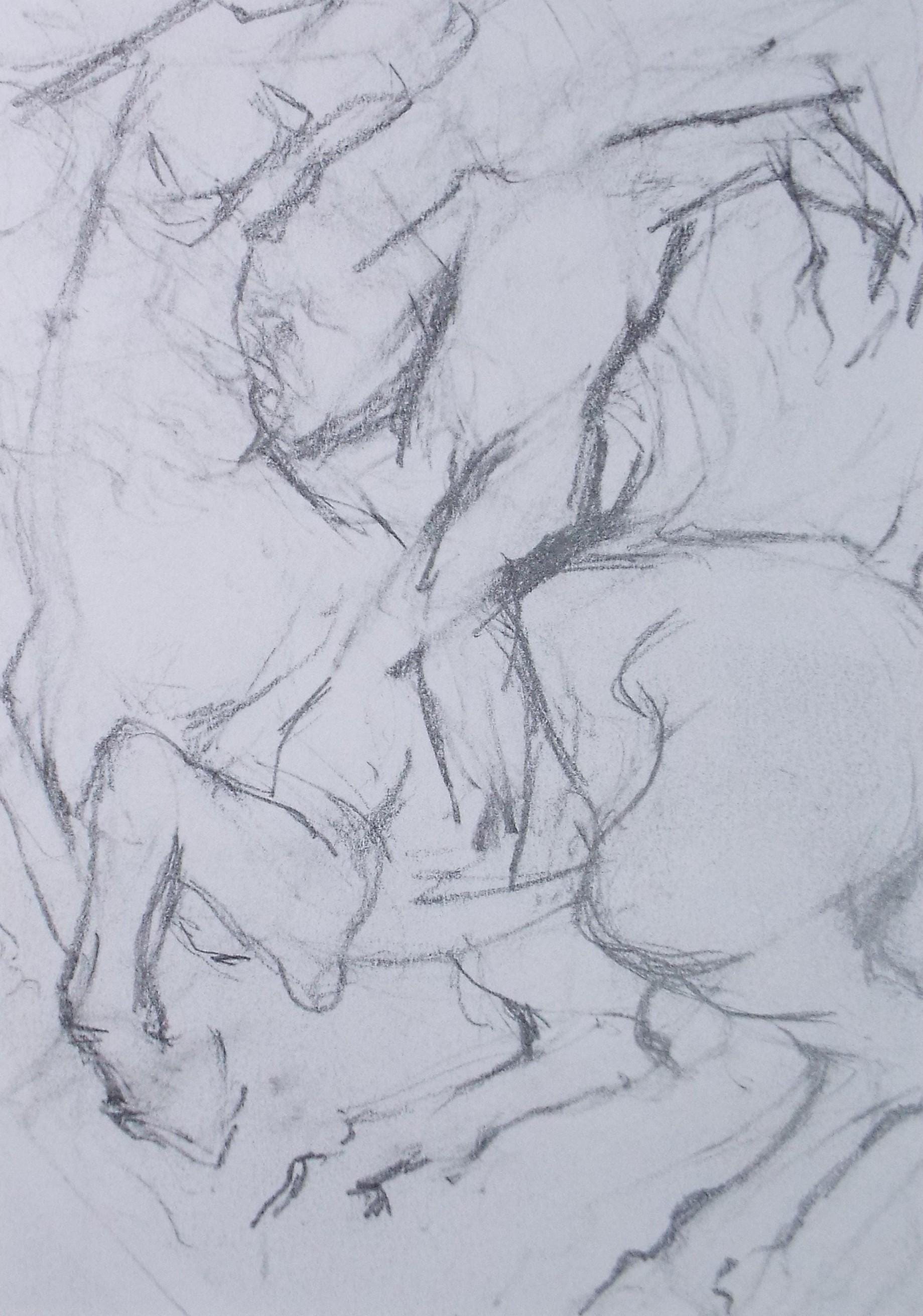 Original Pencil Drawing,'Figure on horseback', Edmund Caswell (1938-1996), circa 1980's