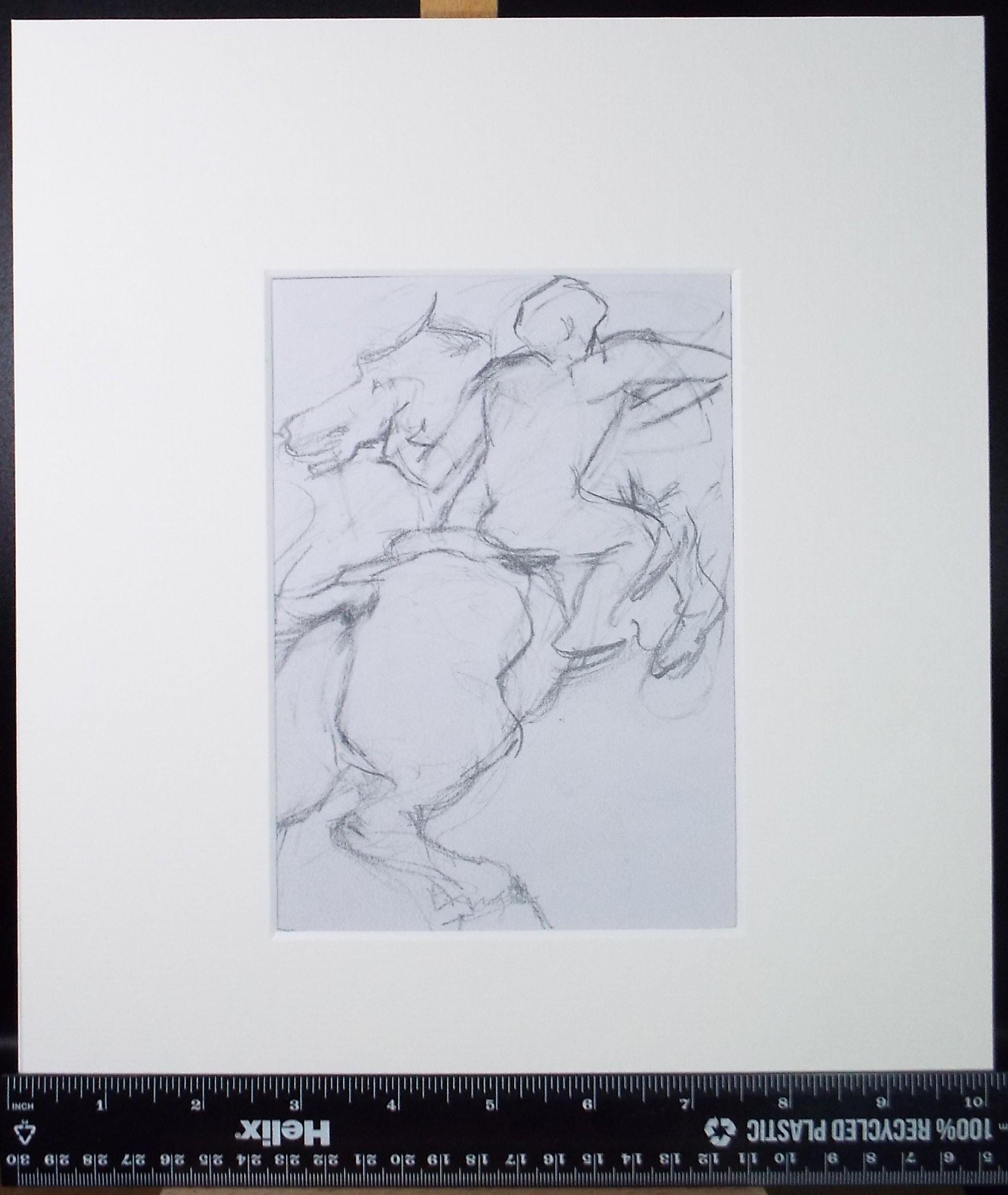 Original Pencil Drawing,'Figure on horseback', Edmund Caswell (1938-1996), circa 1980's