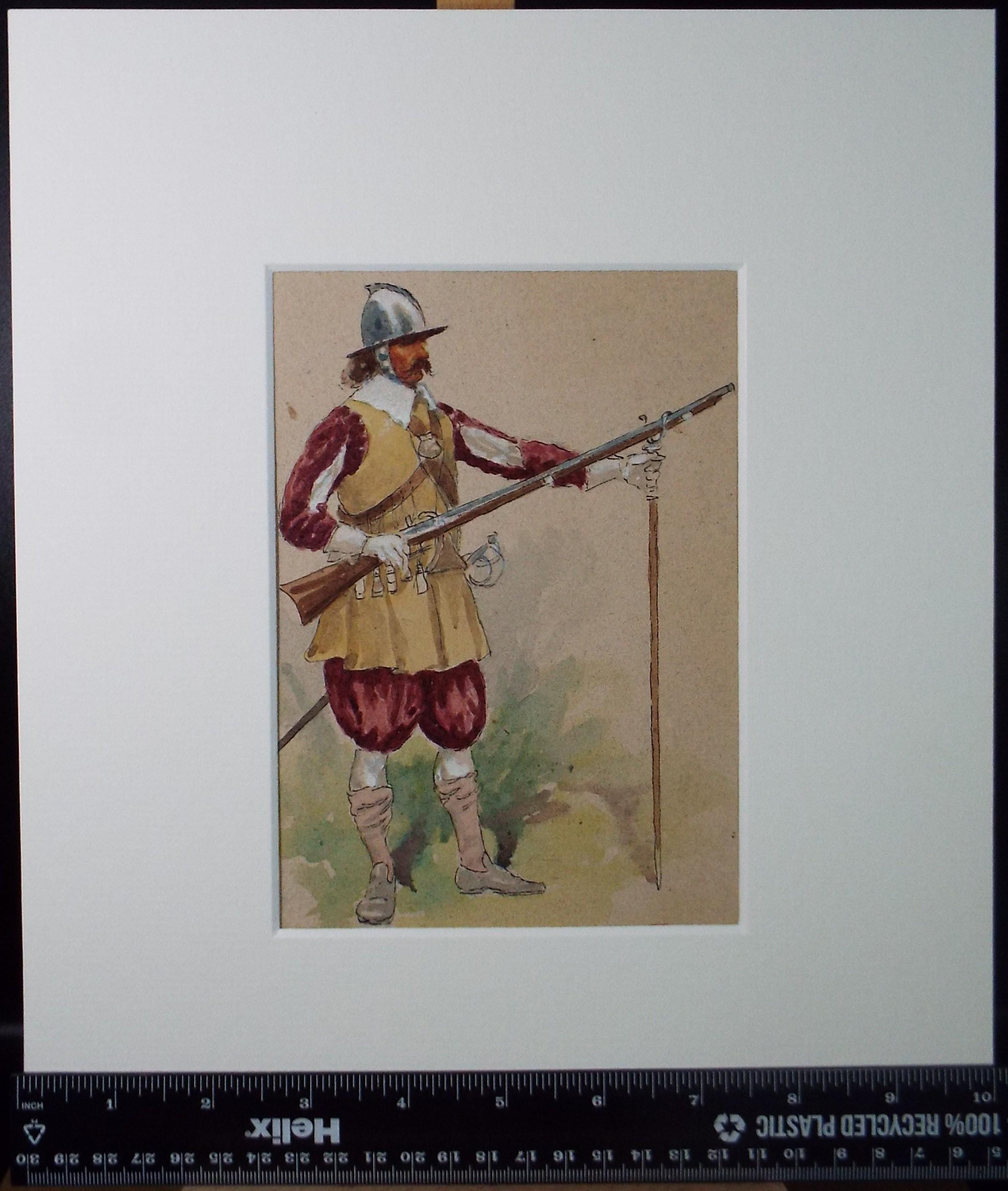 Original Watercolour, 'English Civil war Soldier', Circa 1920, Artist Unknown