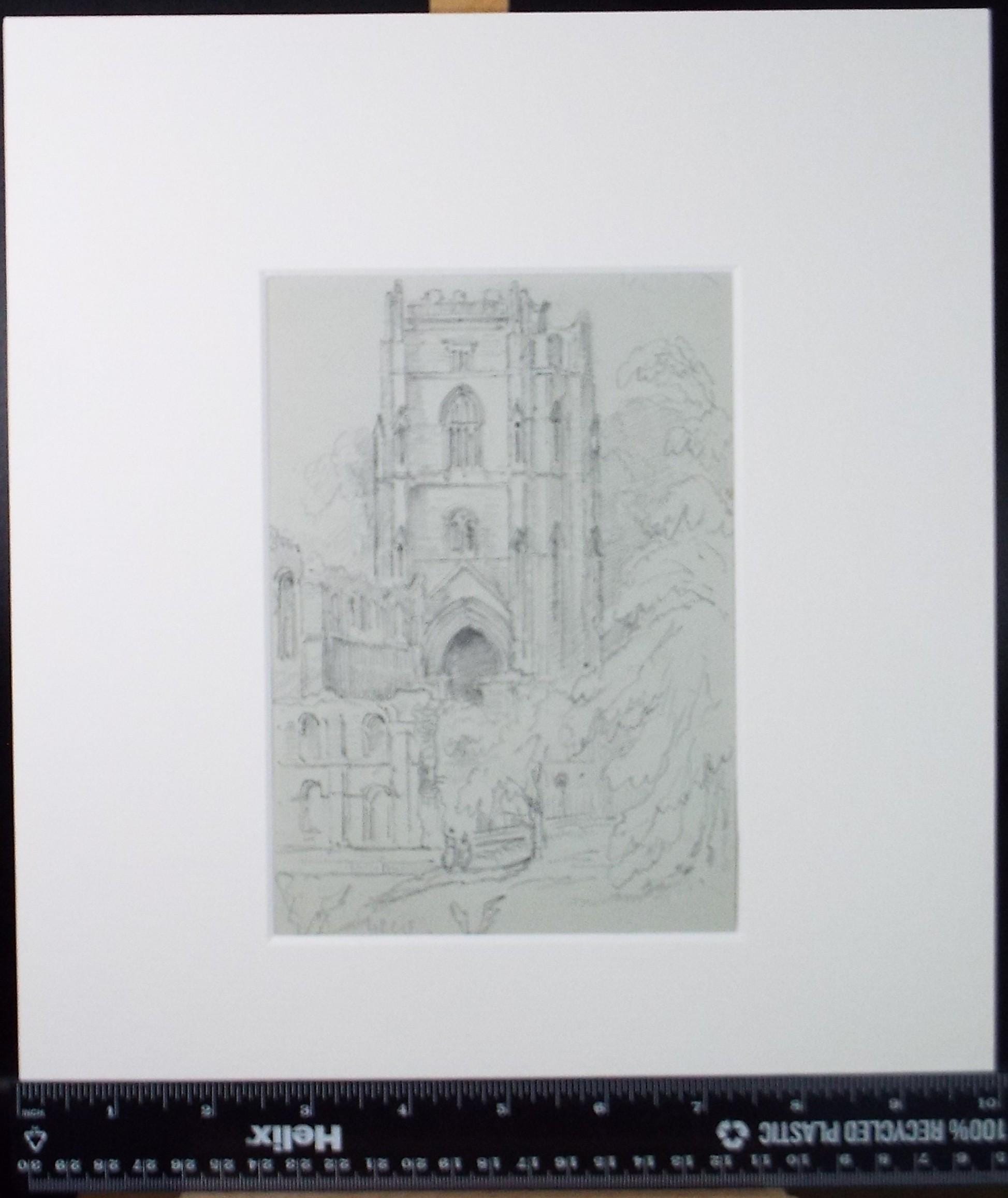Original Pencil drawing, 'Church study', Mid 20th Century, artist unknown