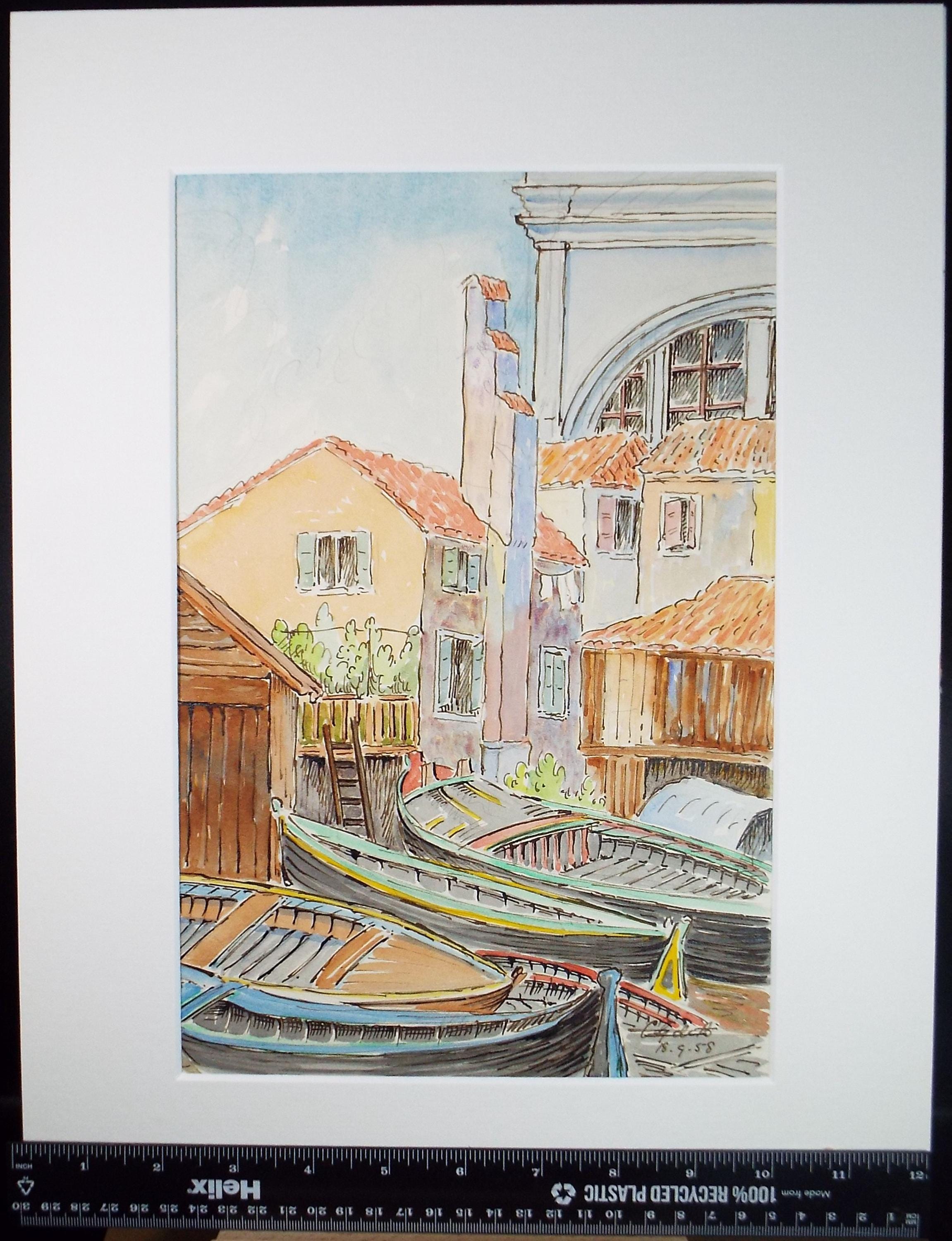 Original Watercolour & ink, 'Italian Streetscape', Cicely Glyn de Beers (1891-1973), Dated 1958