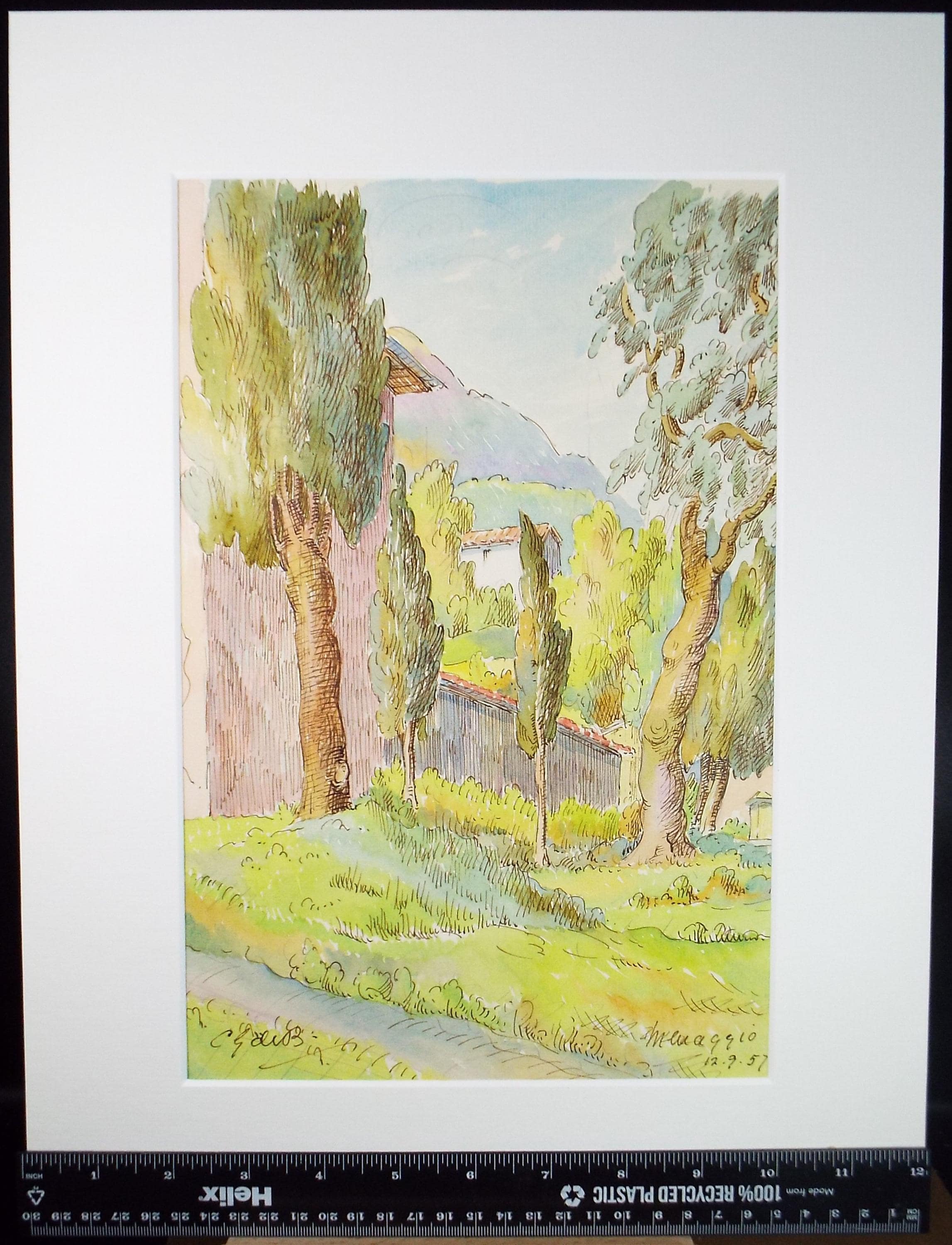 Original Watercolour & ink, 'Menaggio, Italy', Cicely Glyn de Beers (1891-1973), Dated 1957