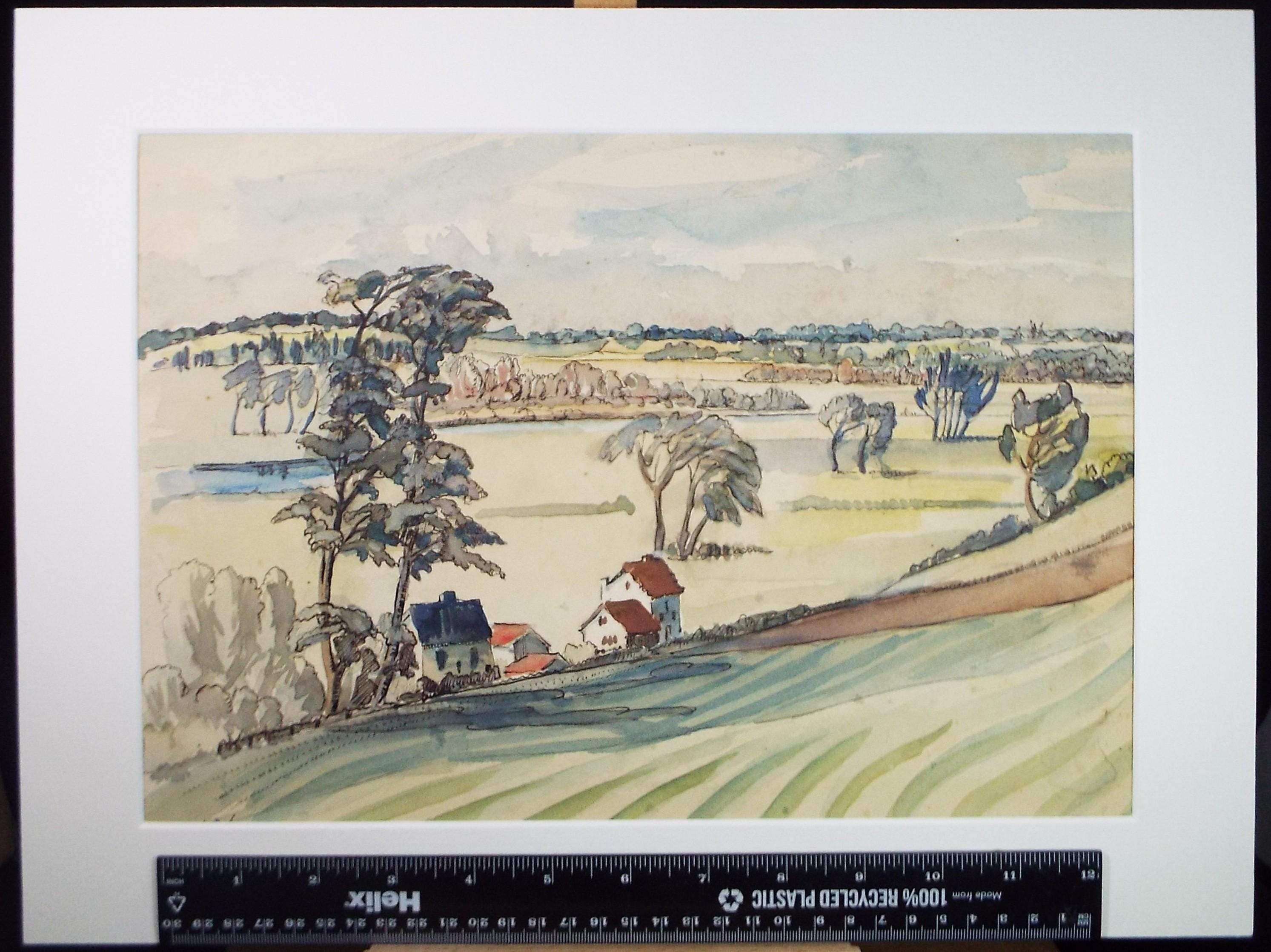 Original Watercolour, 'Farming Landscape', circa 1950's, Artist Unknown
