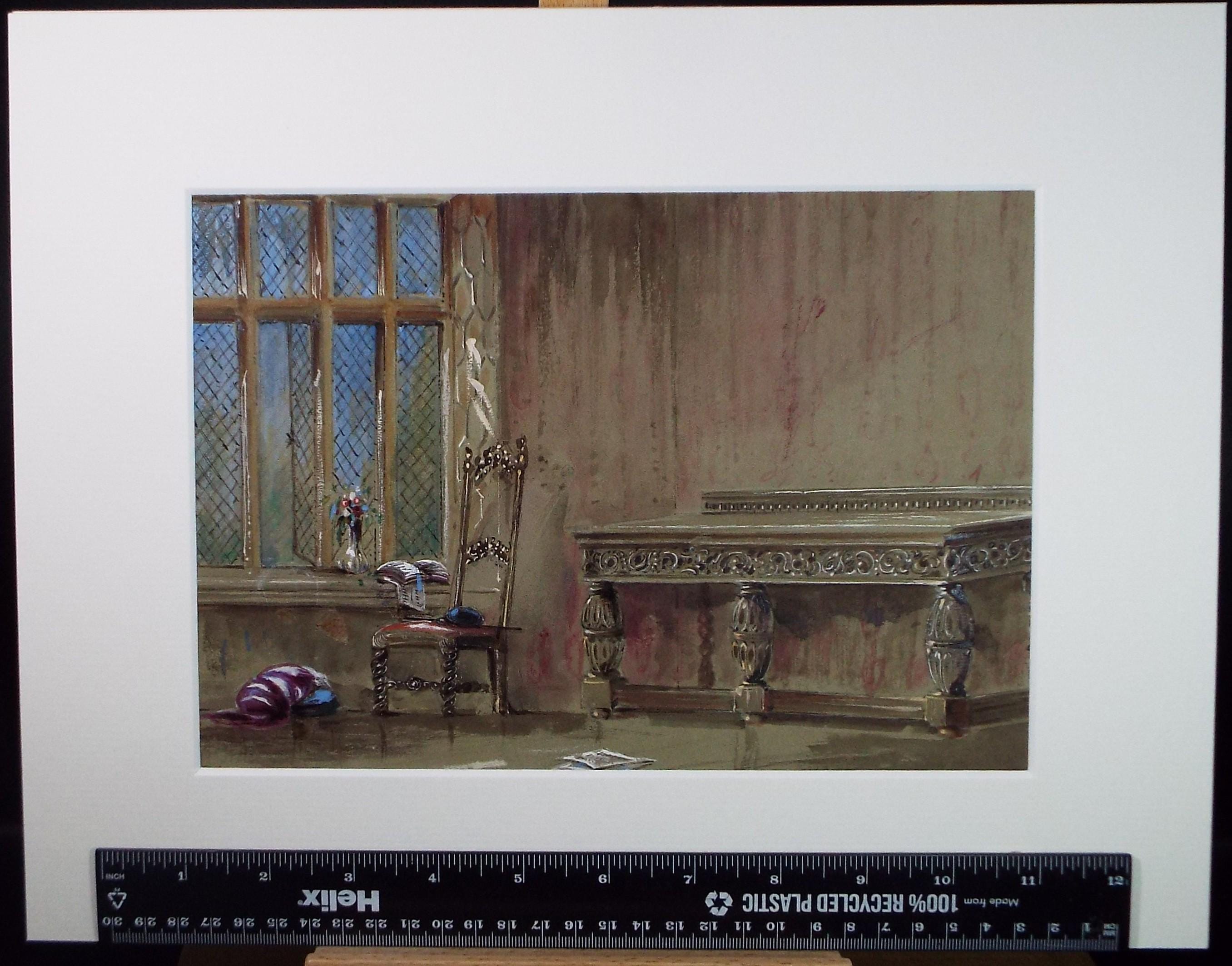 Original Watercolour, 'Tudor Interior', Artist unknown, circa 1900