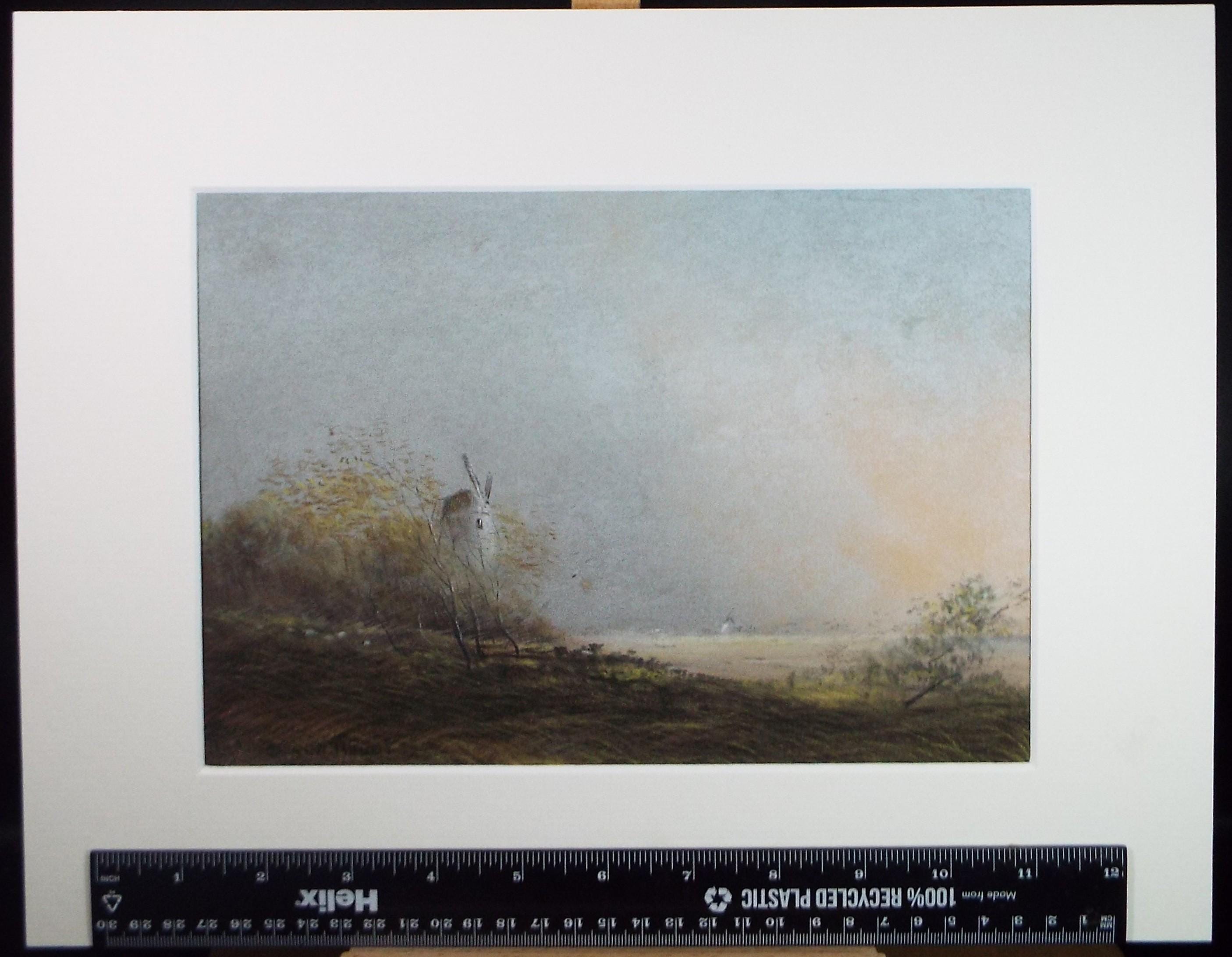 Original pastel Drawing, 'Misty Morning with Windmill', Early 20th Century, Artist Unknown