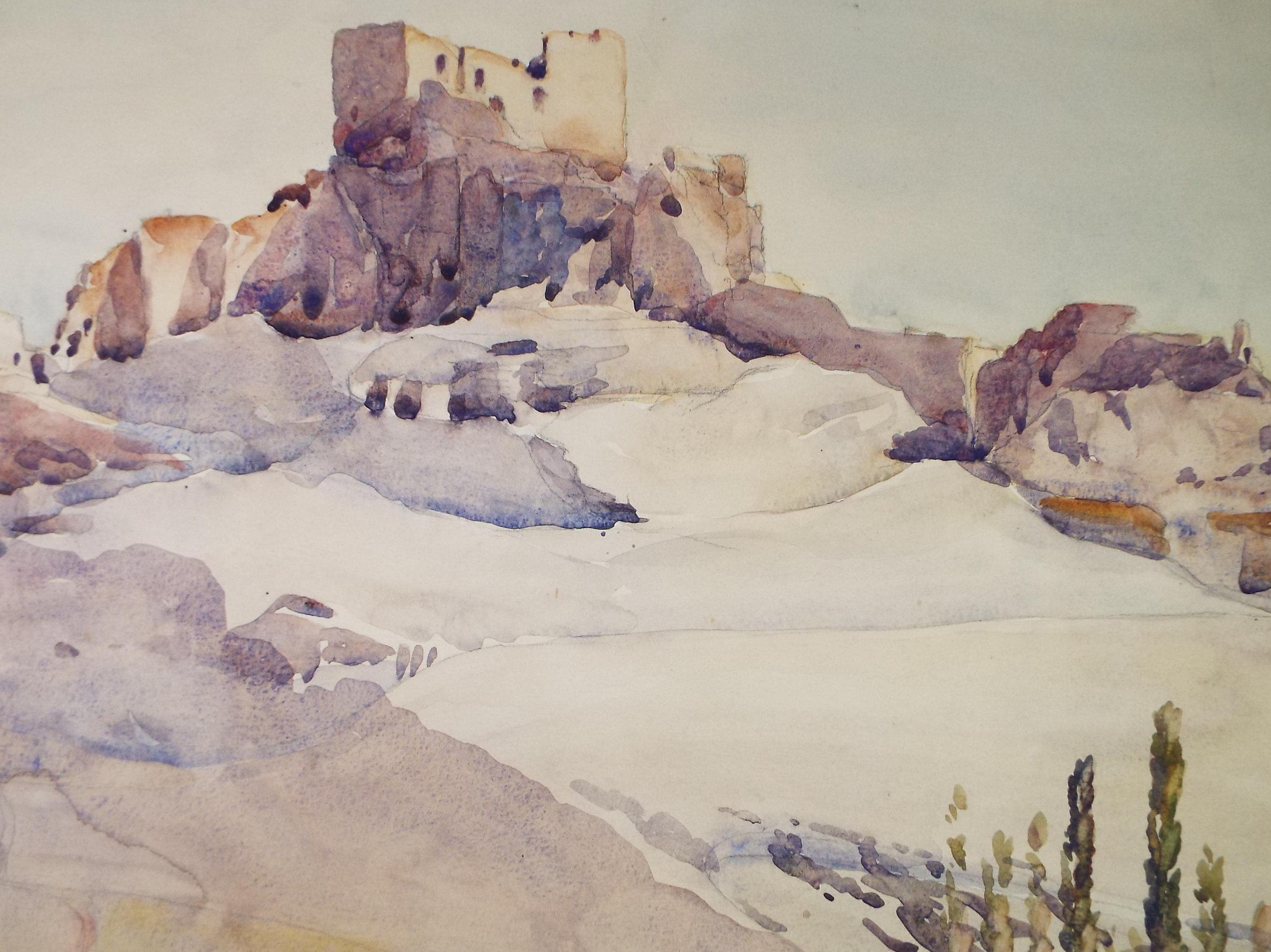 Original Watercolour, 'Les Baux', Unknown Artist, Dated 1921