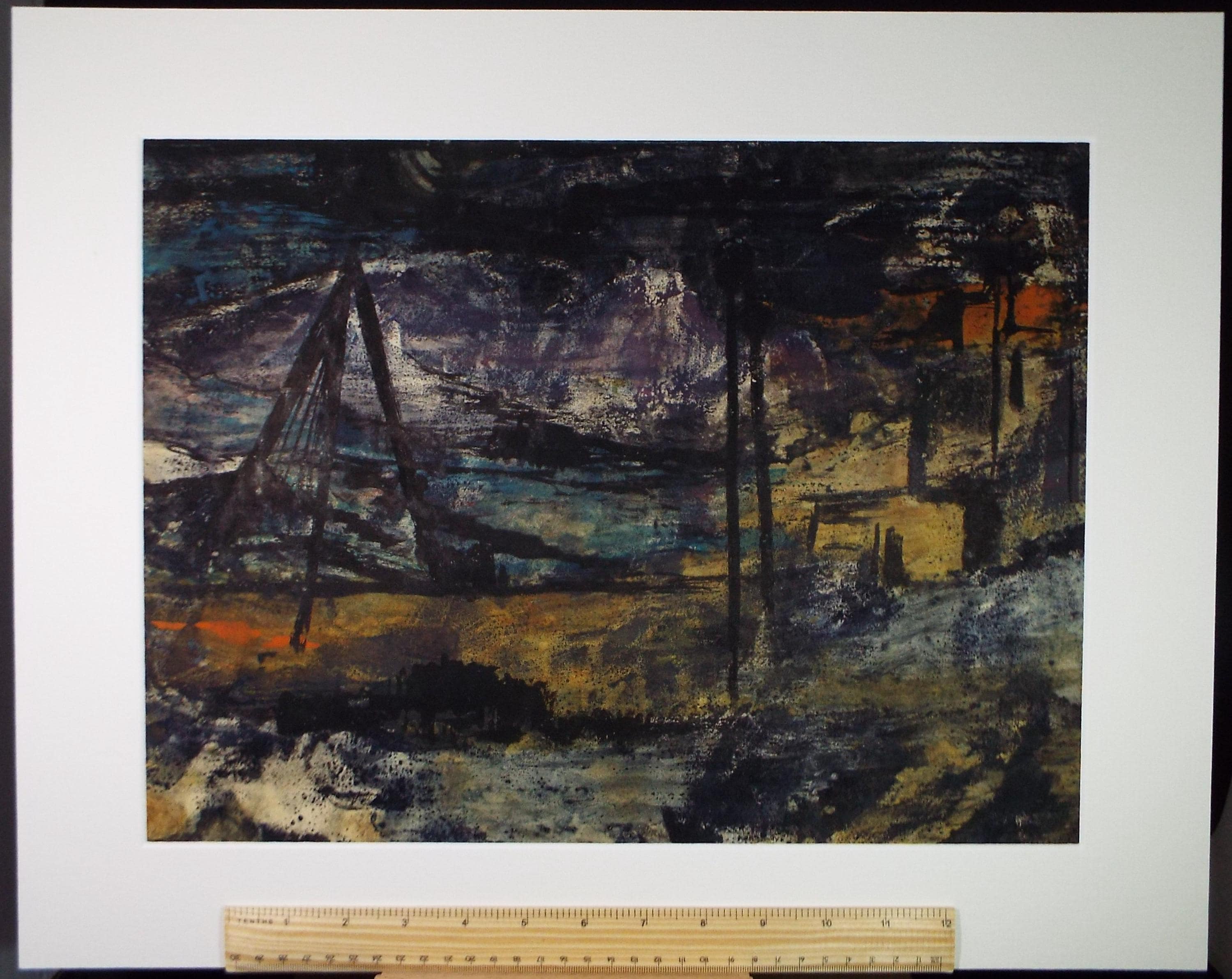 Original Monotype, 'Buildings in a Landscape' circa 1970's, Unknown Artist