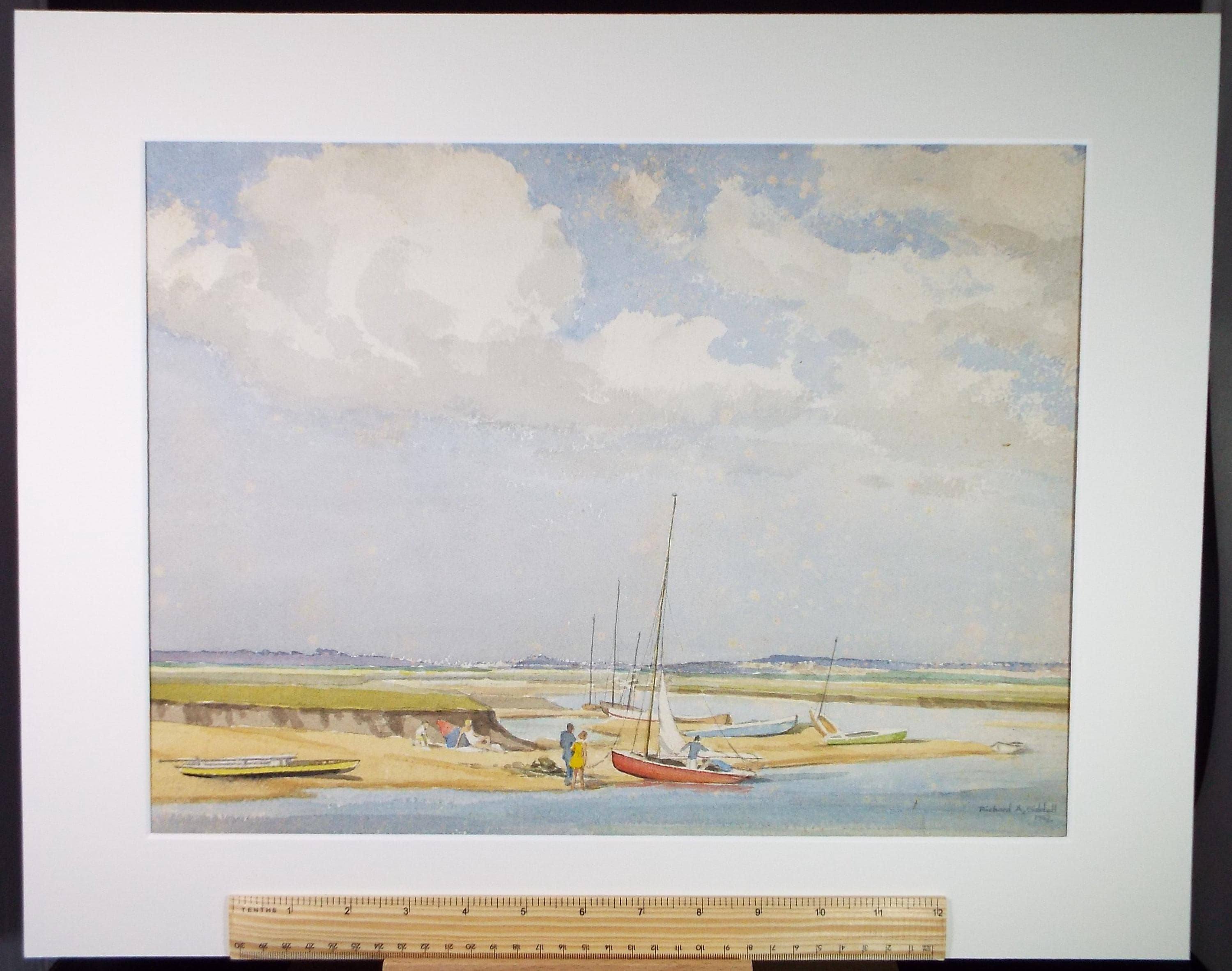 Original Watercolour, 'Sailing Dinghys on the shore', Dated 1957, Richard A Siddal