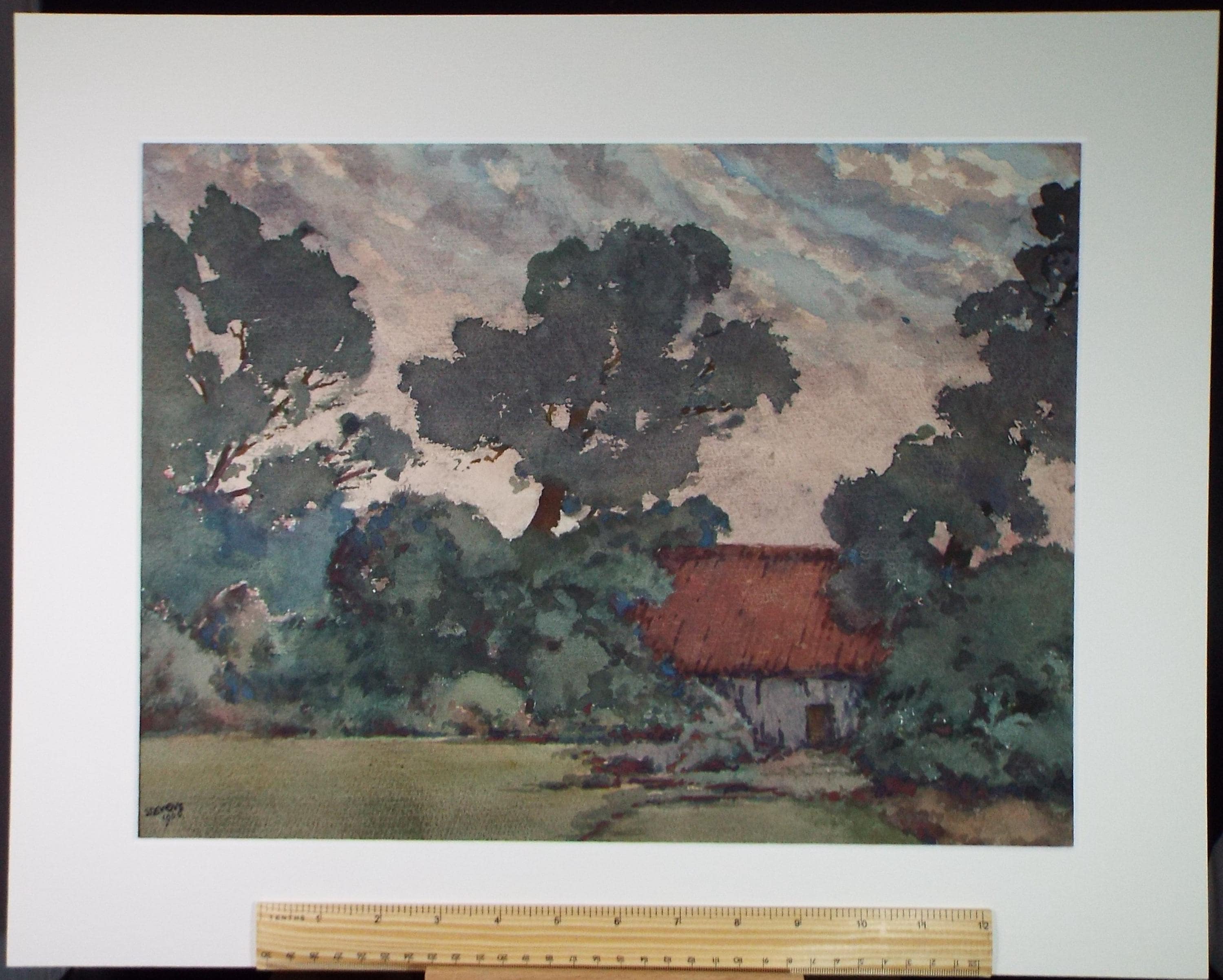 Original Watercolour, 'Barn in Woodland', Henry Potter Stevens (1875-1965) Dated 1960