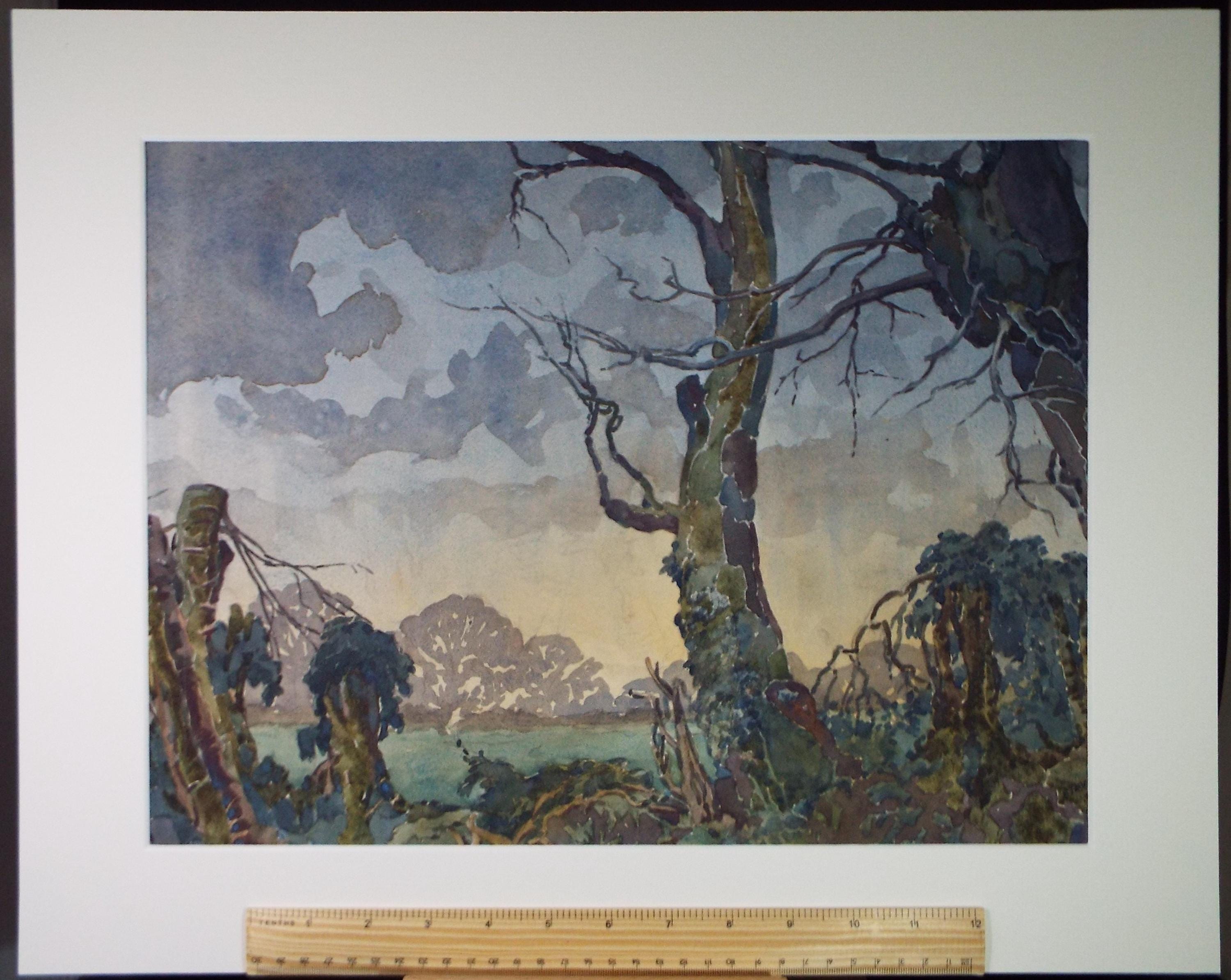 Original Watercolour, 'Evening Storm', Henry Potter Stevens (1875-1965) Dated 1940
