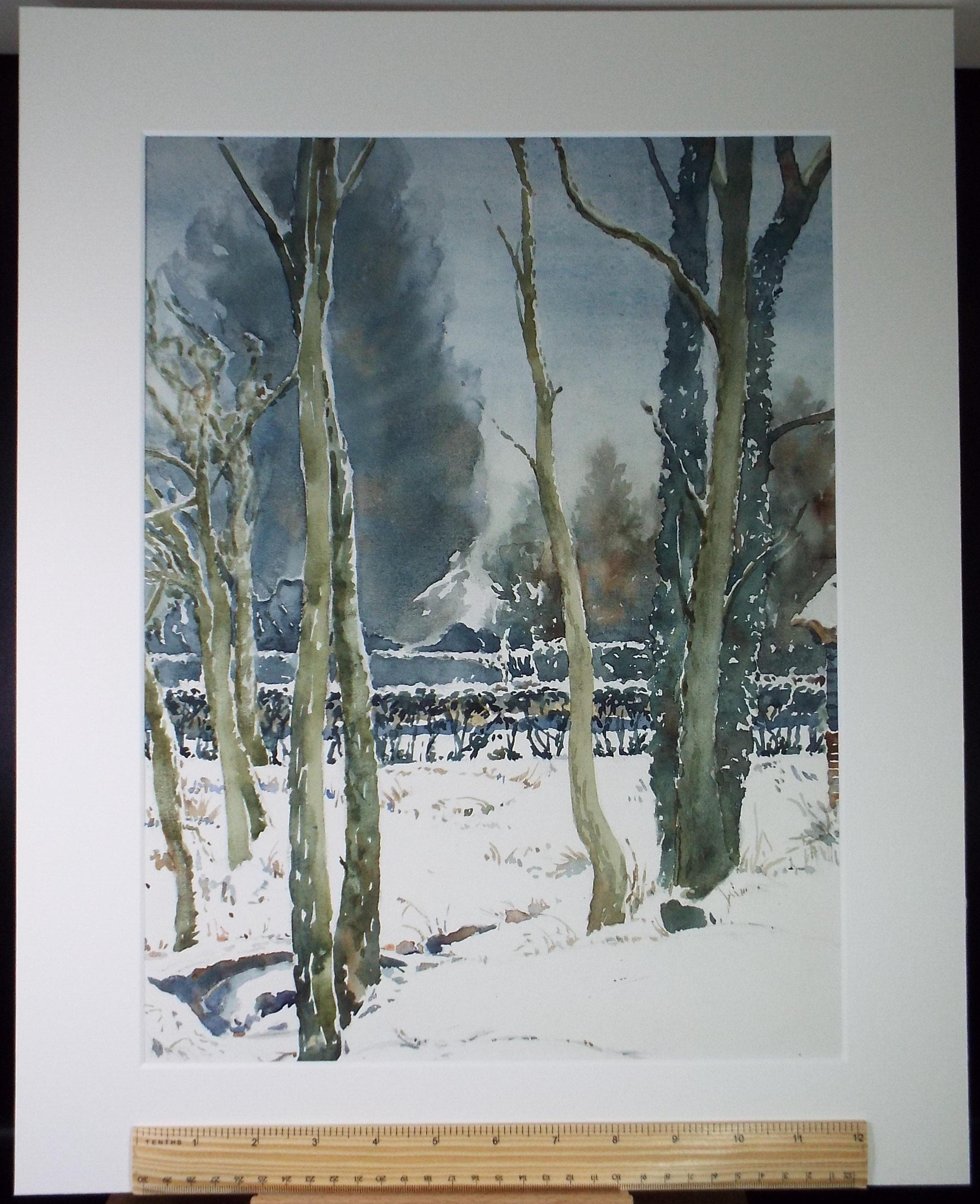 Original Watercolour, 'Trees in snow', Henry Potter Stevens (1875-1965) Dated 1956