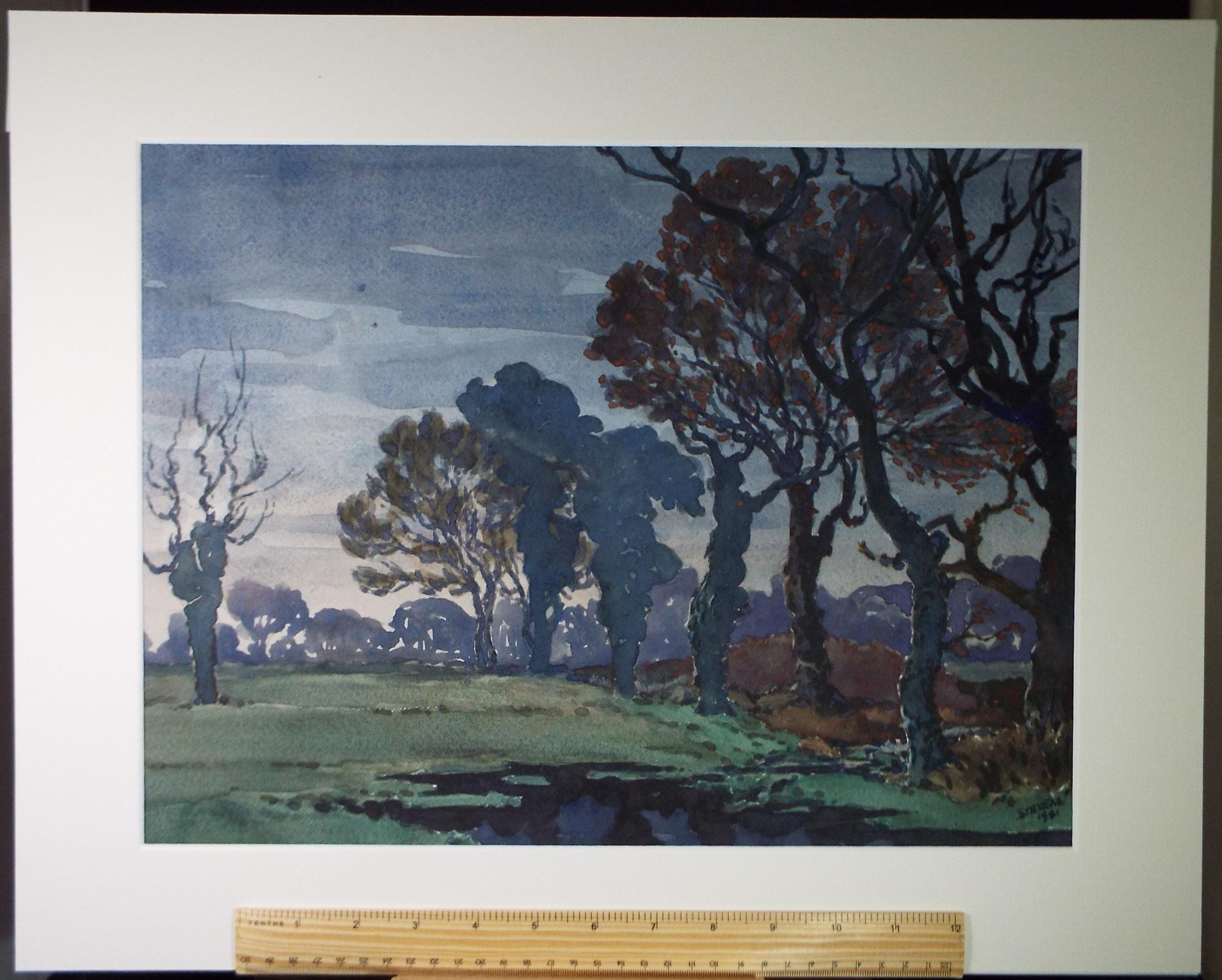 Original Watercolour, 'The Flooded Field', Henry Potter Stevens (1875-1965) Dated 1941