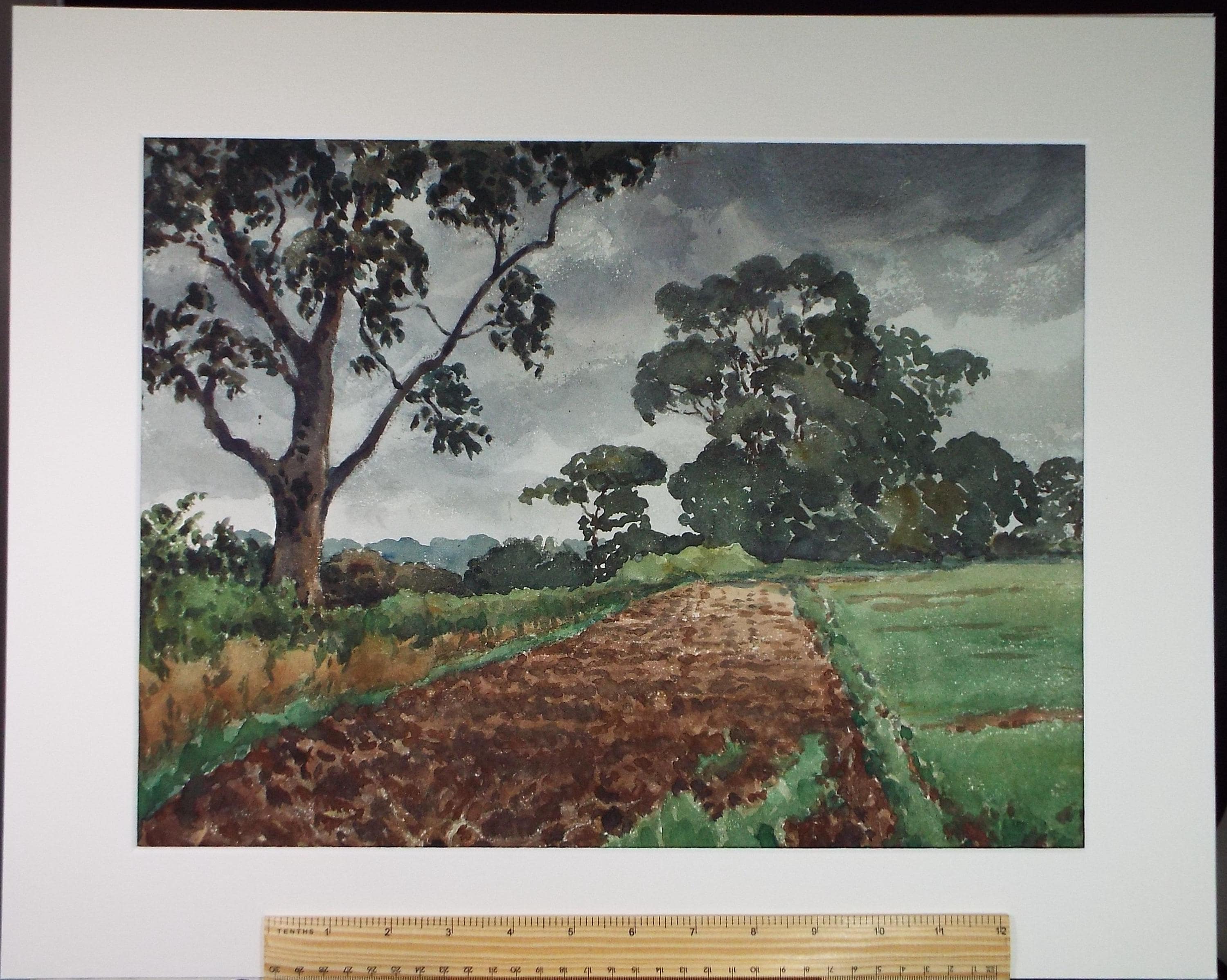 Original Watercolour, 'Ploughed Field', Henry Potter Stevens (1875-1965) Circa 1950's