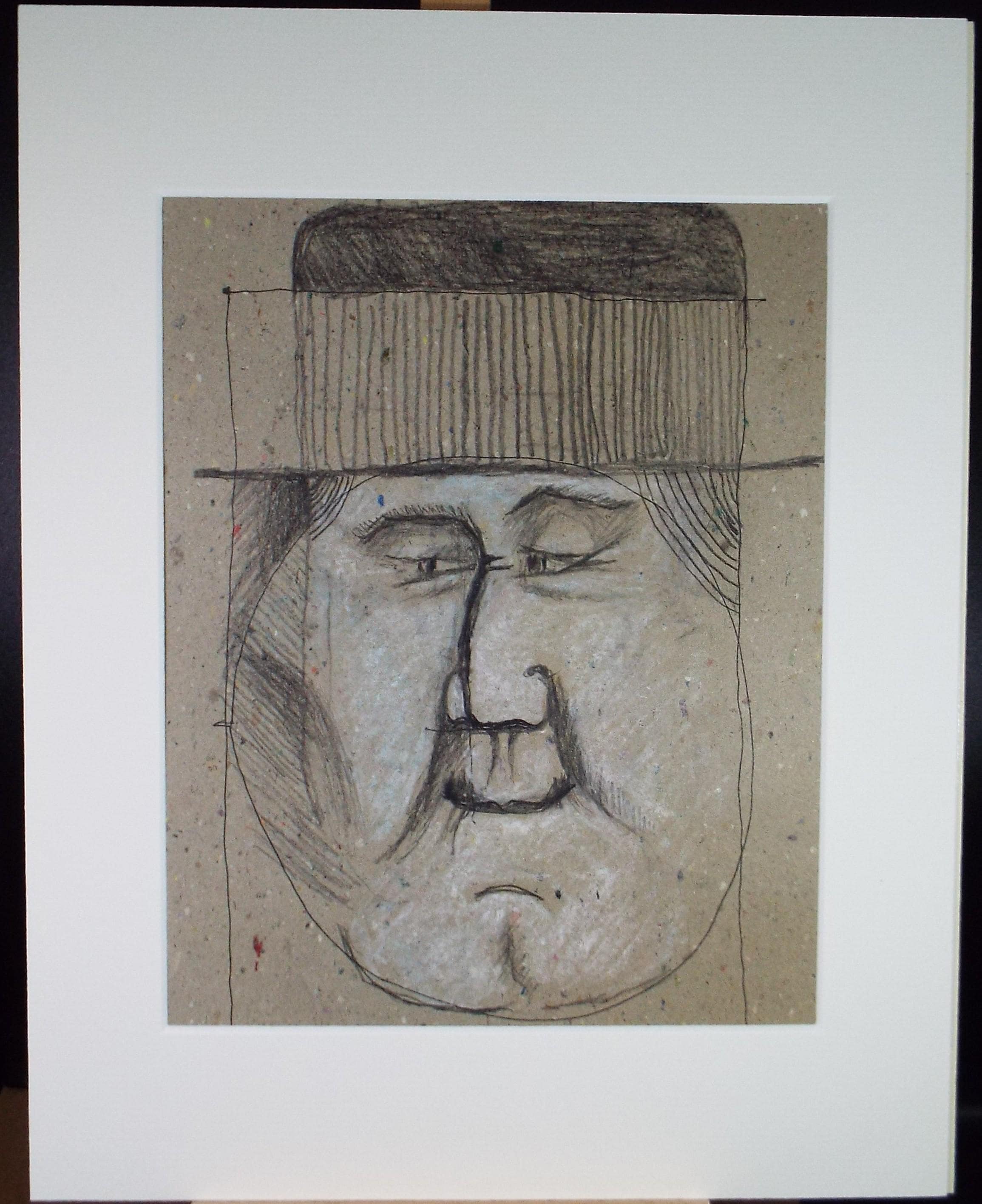 Original Pastel & Pencil,'Portrait of a Man in a hat', circa 1980's, Unknown artist
