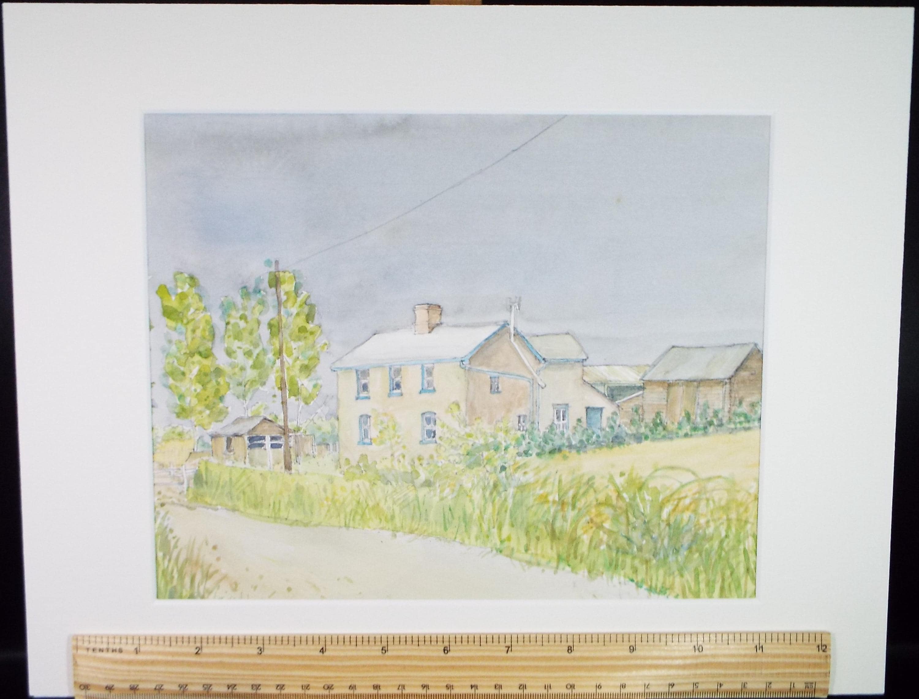 Original Watercolour, 'Farmhouse', Unknown Artist, circa 1980's