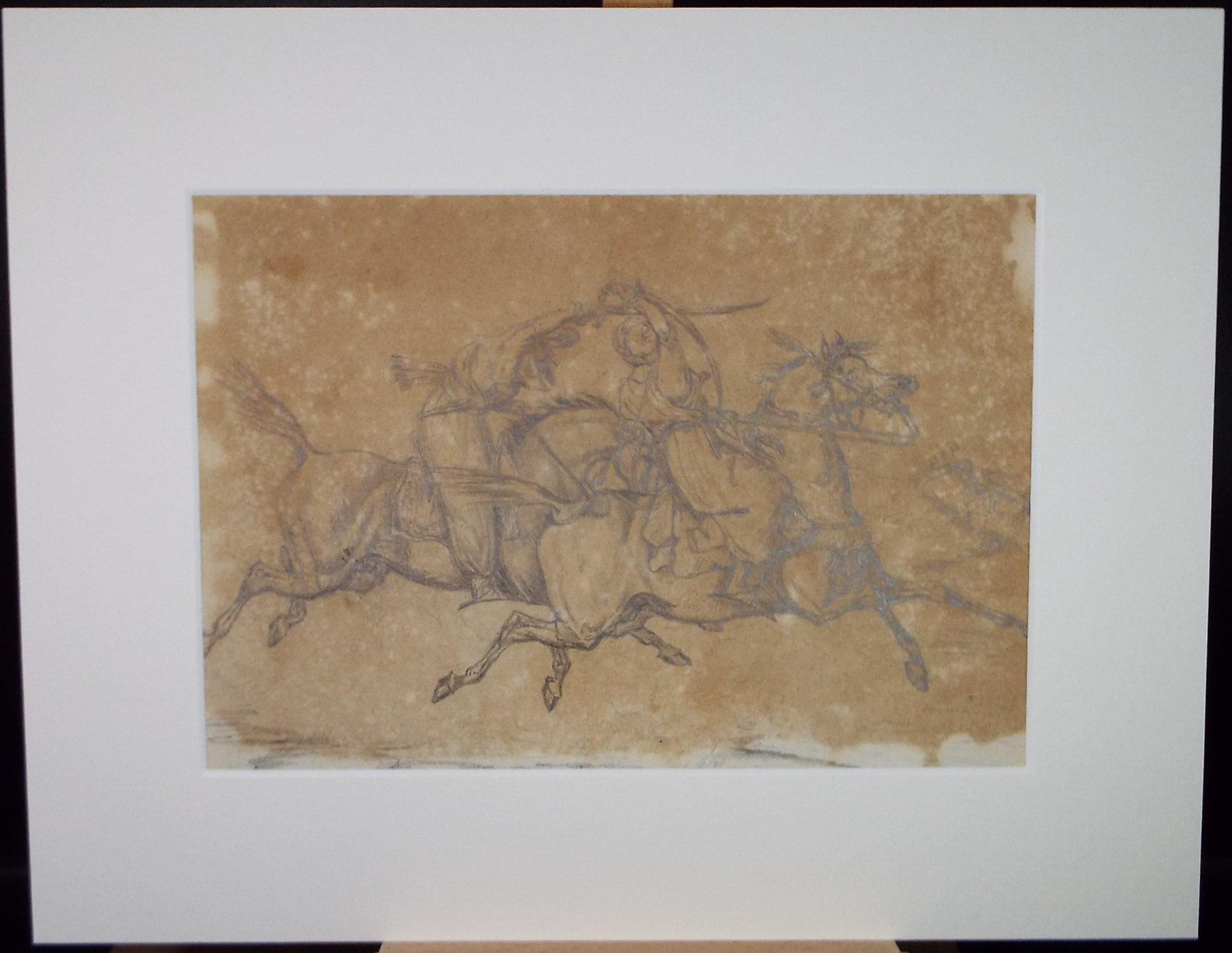 Original Pencil Sketch,'Fighting Saracens', Circa 1920's, Unknown Artist