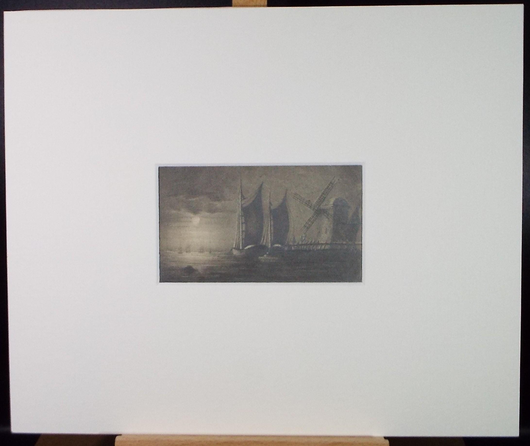 Original Pencil Sketch: 'Sailing Barges in Moonlight, Late 19th Century