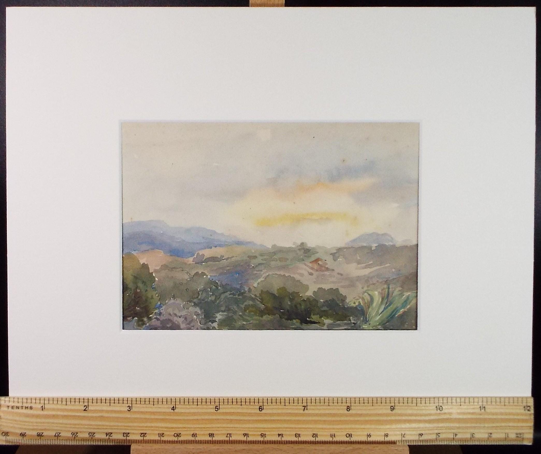 Original Watercolour on Paper, 'Landscape at Sunset', Late 19th Century, Artist Unknown