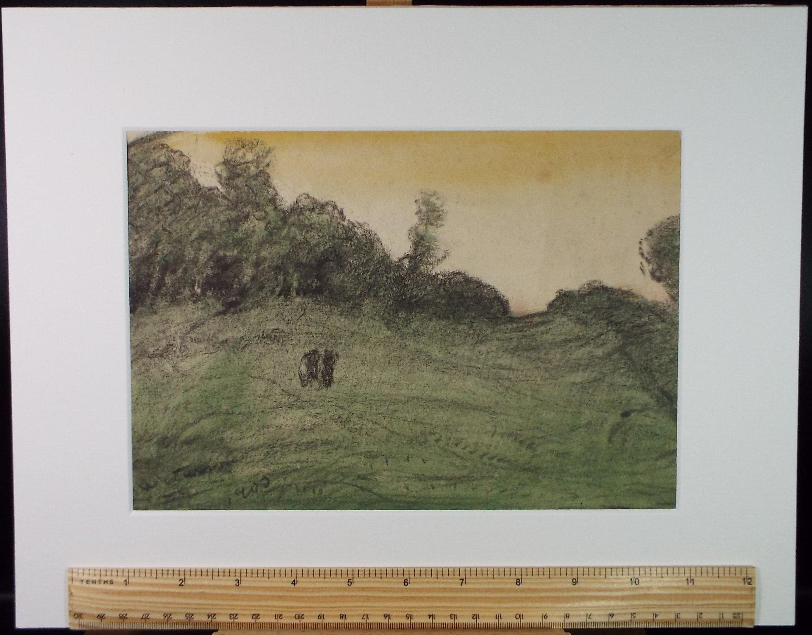 Original Pastel Drawing, 'Two Figures in a Green Landscape ', David Waterson RE FSA (1870-1954) Dated 1900