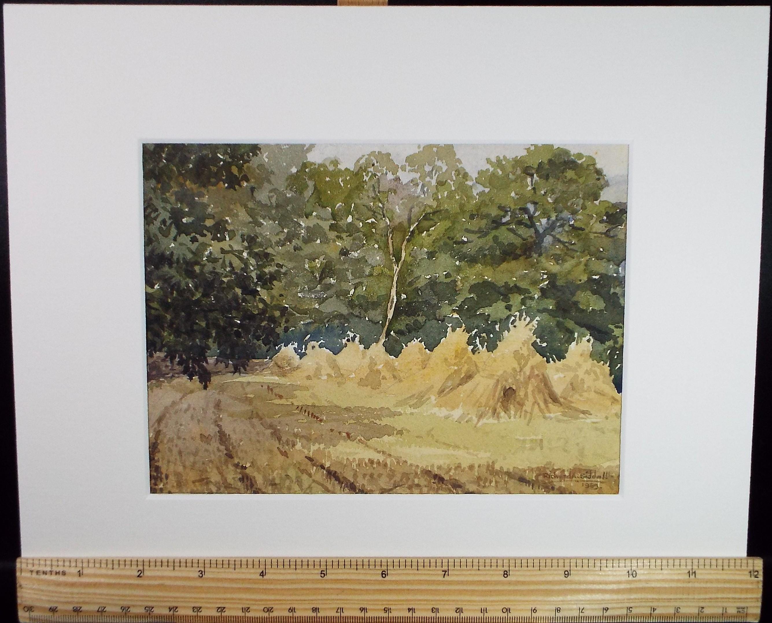Original Watercolour on Paper, 'Corn Stooks',Dated 1959, Richard A Siddal