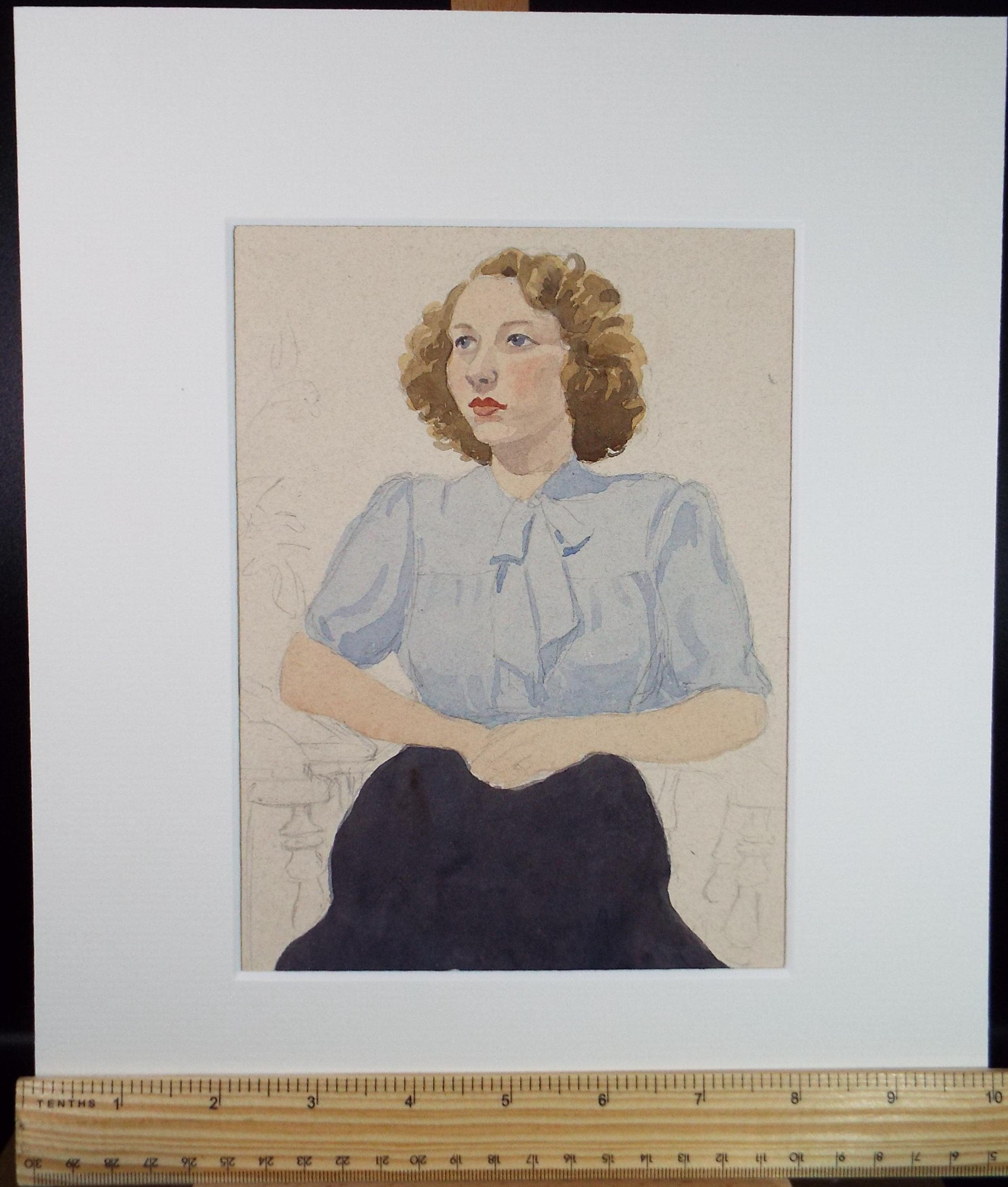 Original Watercolour, 'Portrait of a Seated Woman', 1940s, Richard A. Siddal