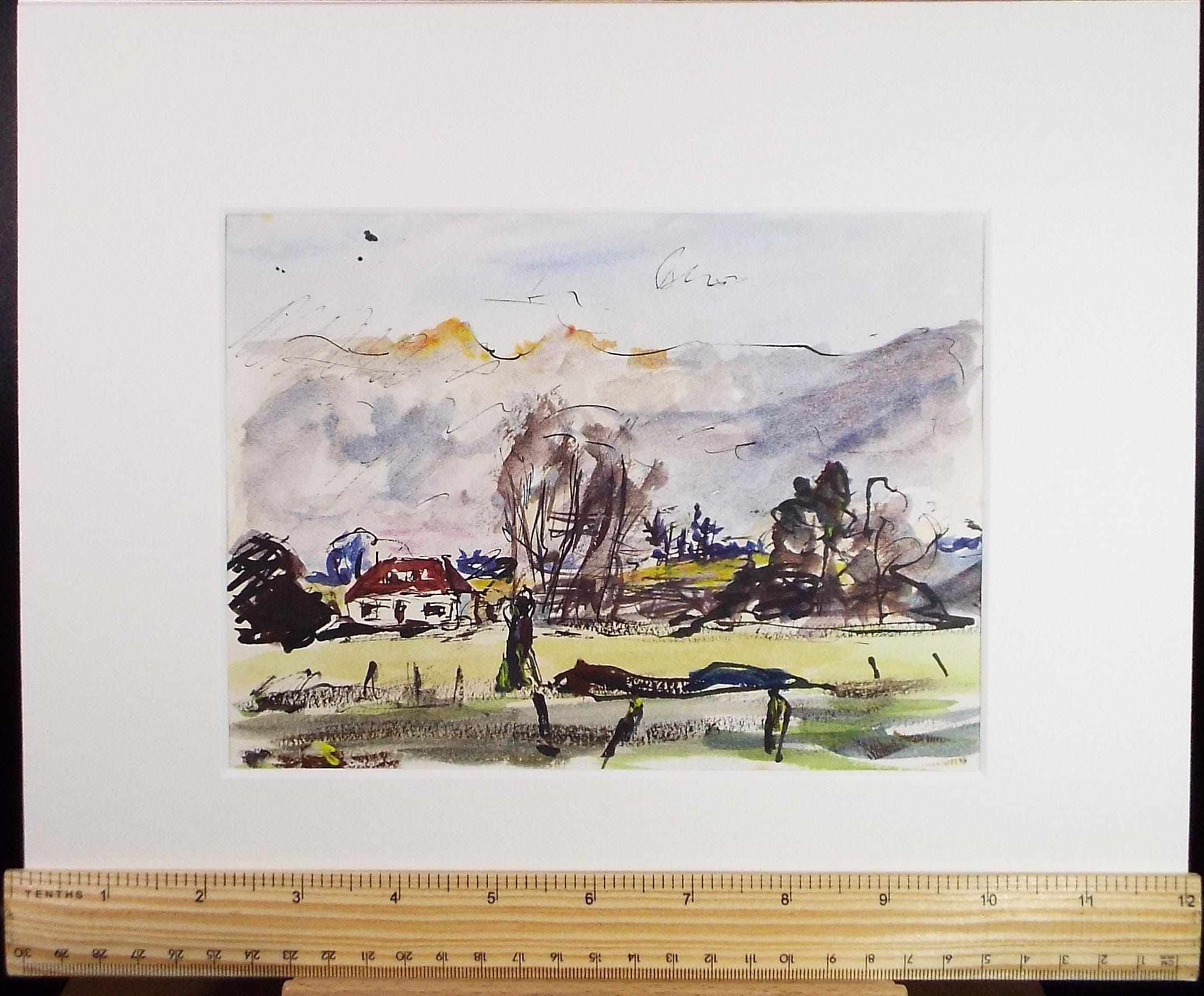 Original Watercolour & Ink, 'Cottage in a Landscape, Circa 1970's , Geoffrey Burrows (1934-2023)