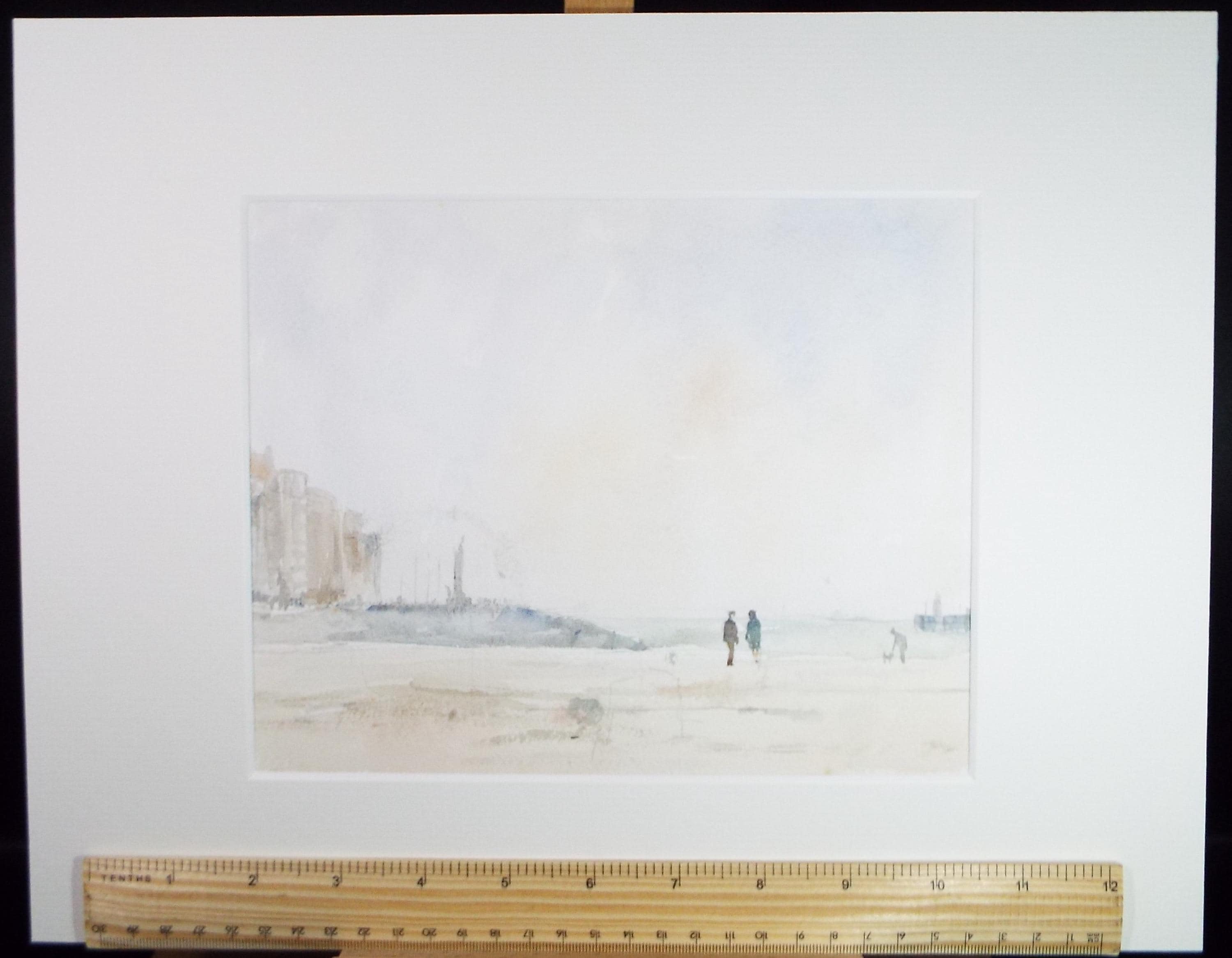 Original Watercolour, 'Figures on the beach', Circa 1970's , Geoffrey Burrows (1934-2023)