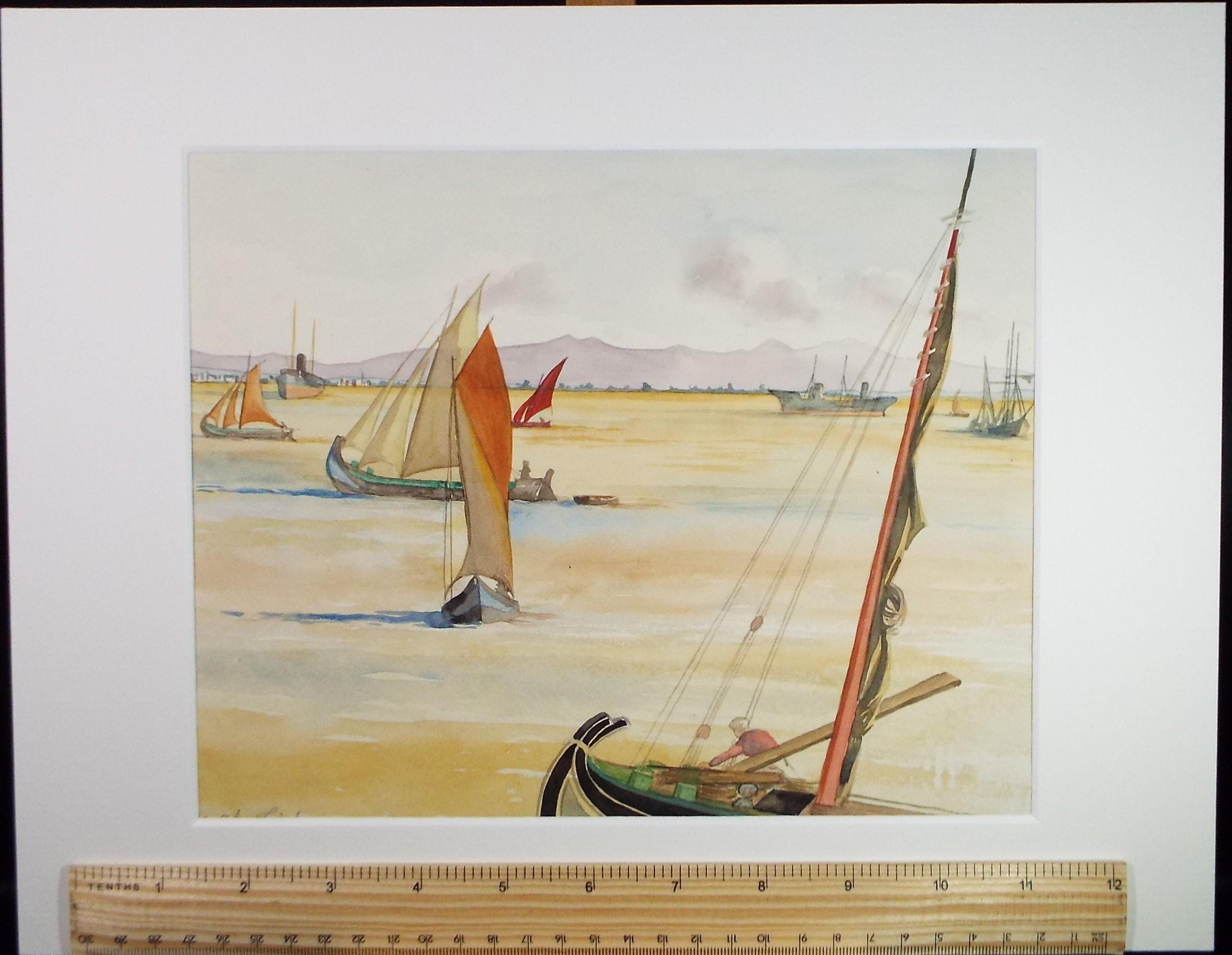 Original Watercolour, 'Tapus at Lisbon', Circa 1950's, Ivy T. Attwell (1895-1985)