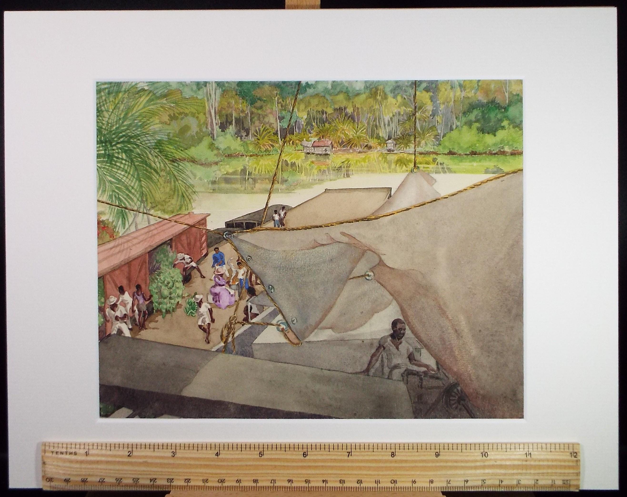 Original Watercolour, 'Loading at the port', Circa 1950's, Ivy T. Attwell (1895-1985)