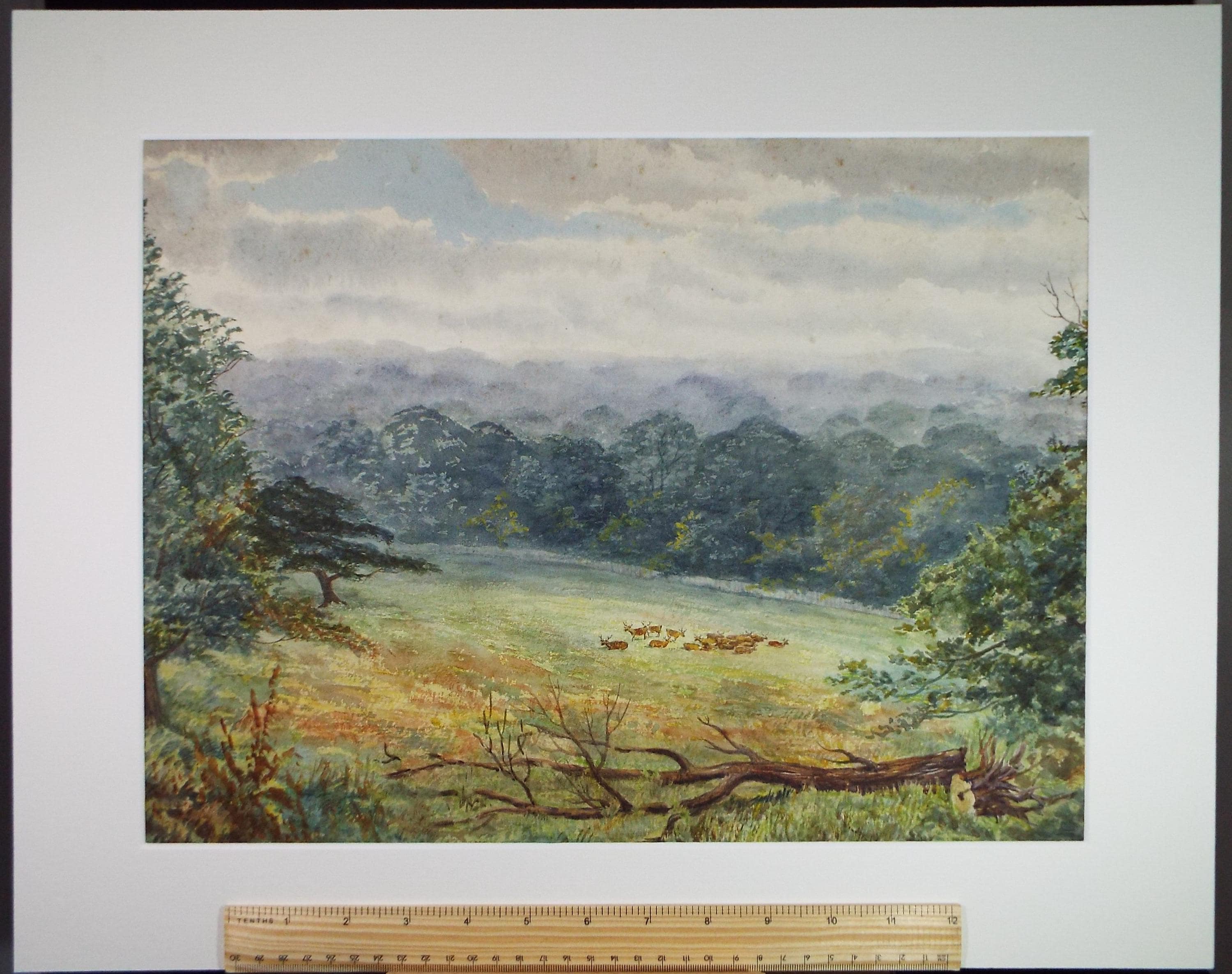 Original Watercolour, 'Deer in a Landscape', Early 20th Century, Artist Unknown