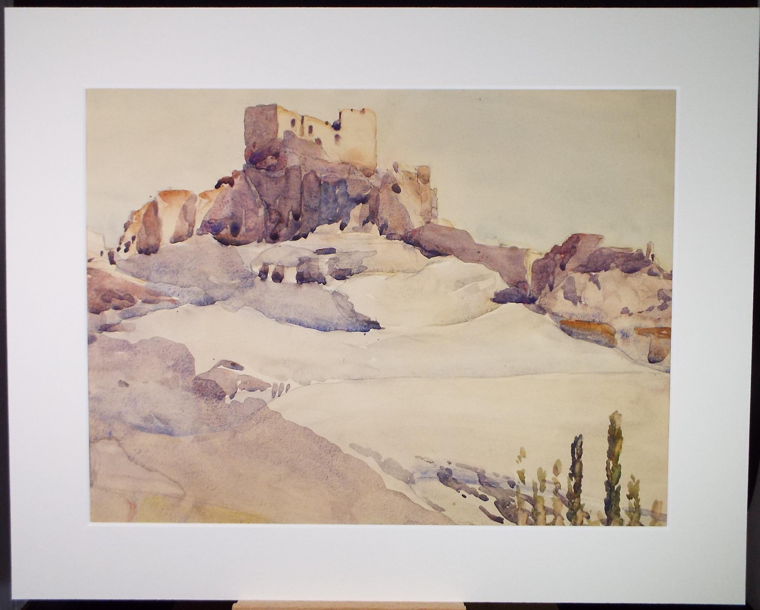 Original Watercolour, 'Les Baux', Unknown Artist, Dated 1921