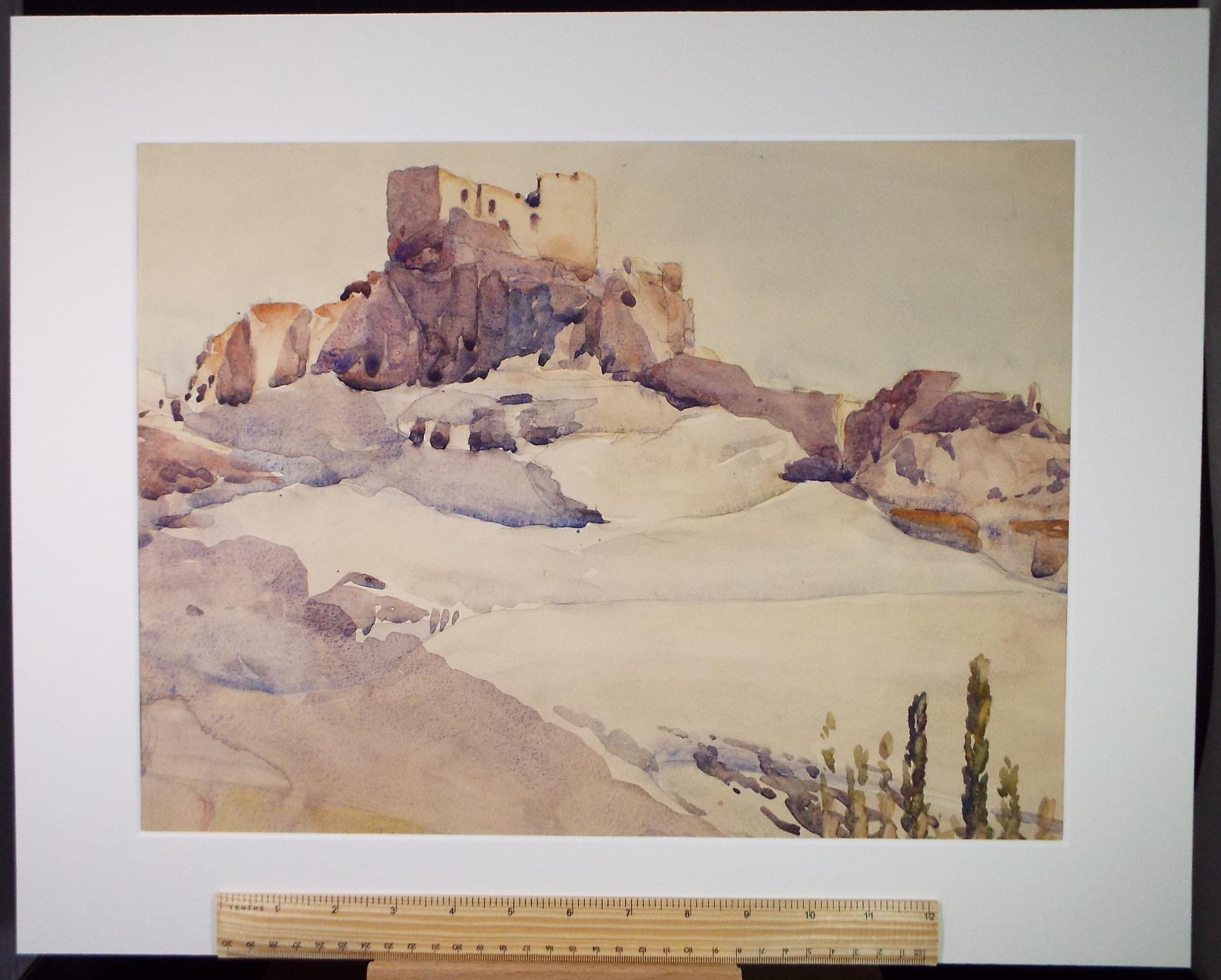 Original Watercolour, 'Les Baux', Unknown Artist, Dated 1921