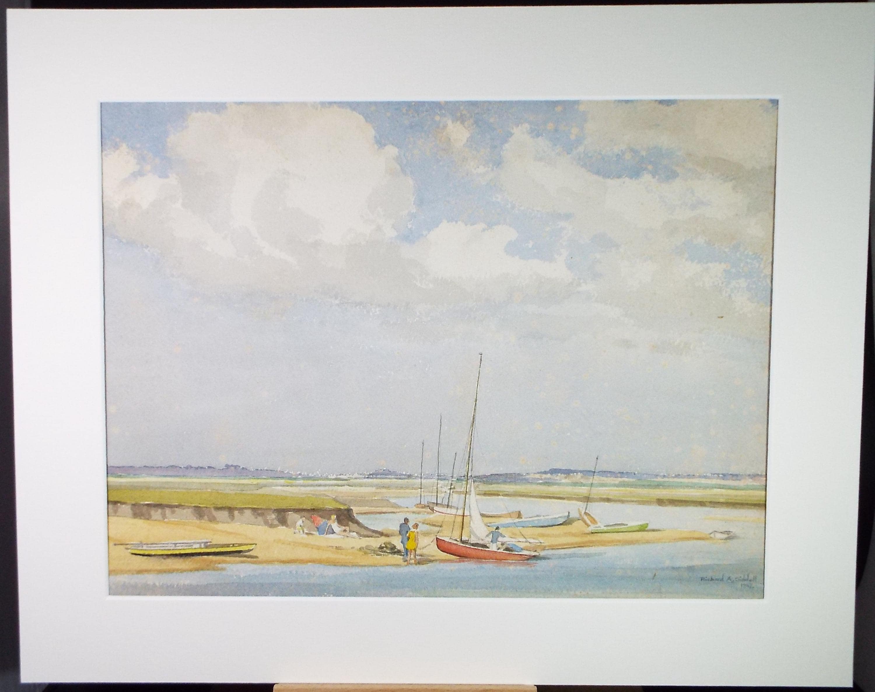 Original Watercolour, 'Sailing Dinghys on the shore', Dated 1957, Richard A Siddal