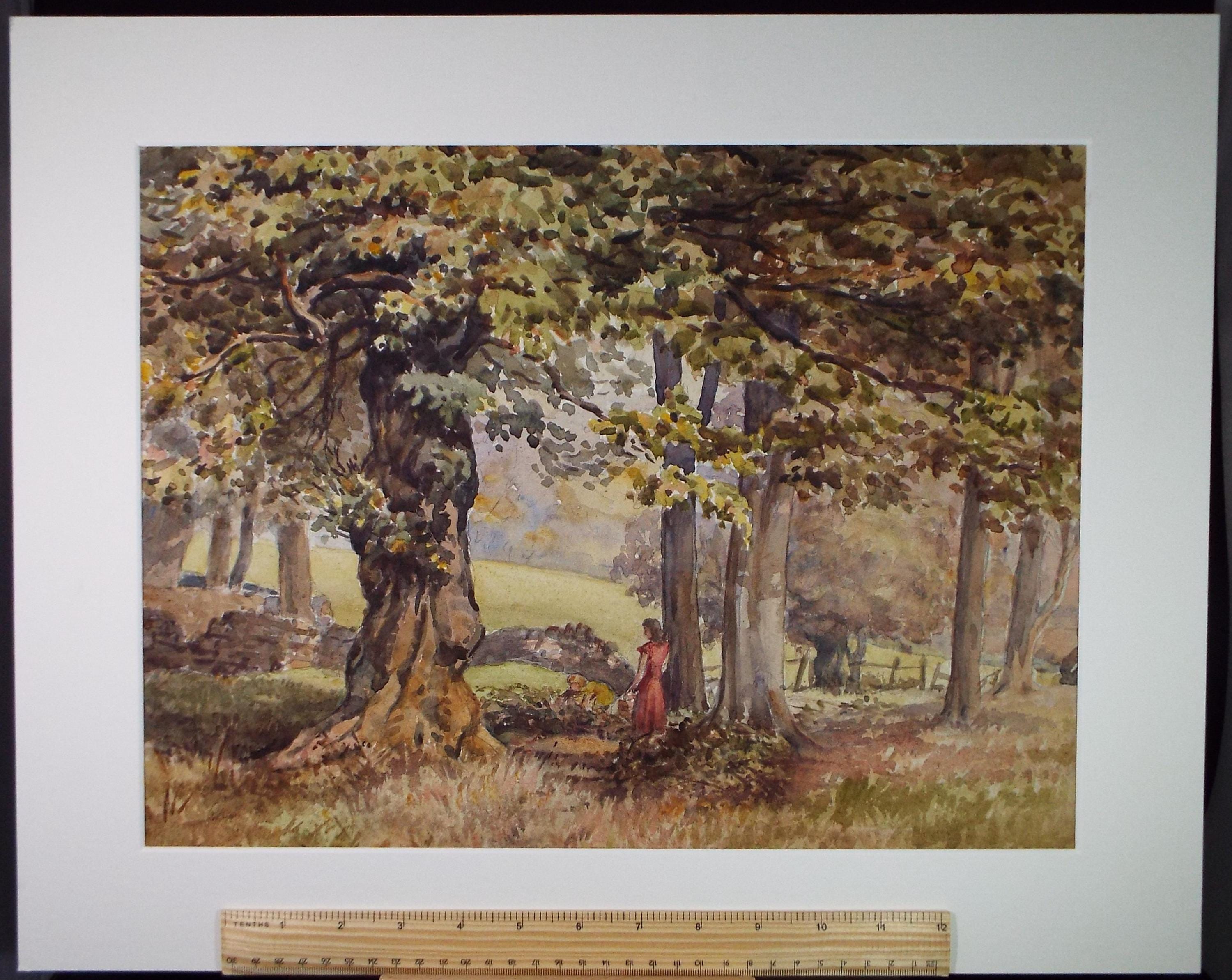 Original Watercolour, 'Figures in Woodland, Unknown Artist, circa 1950's