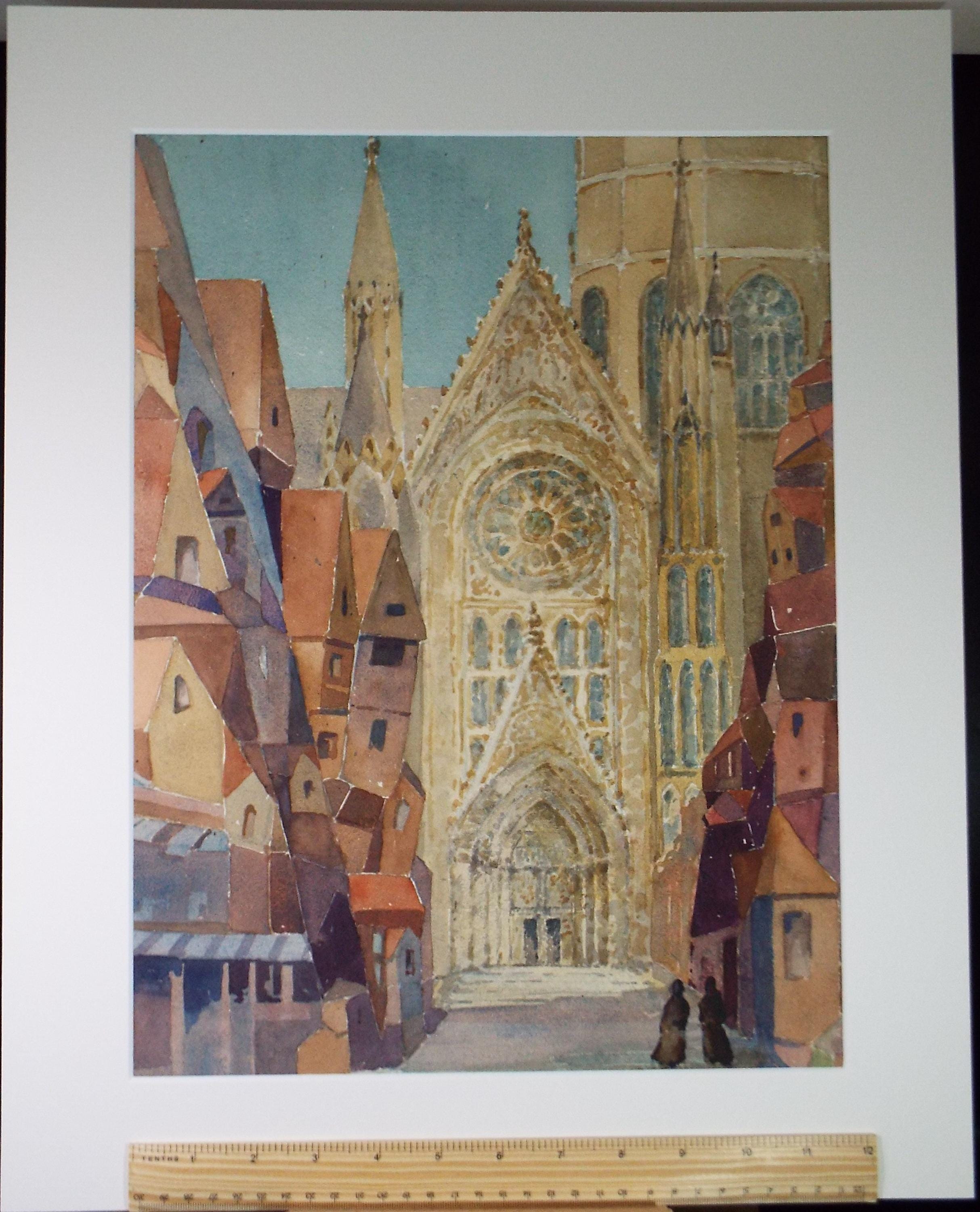Original Watercolour, 'Cathedral Approach', Henry Potter Stevens (1875-1965) Dated 1960